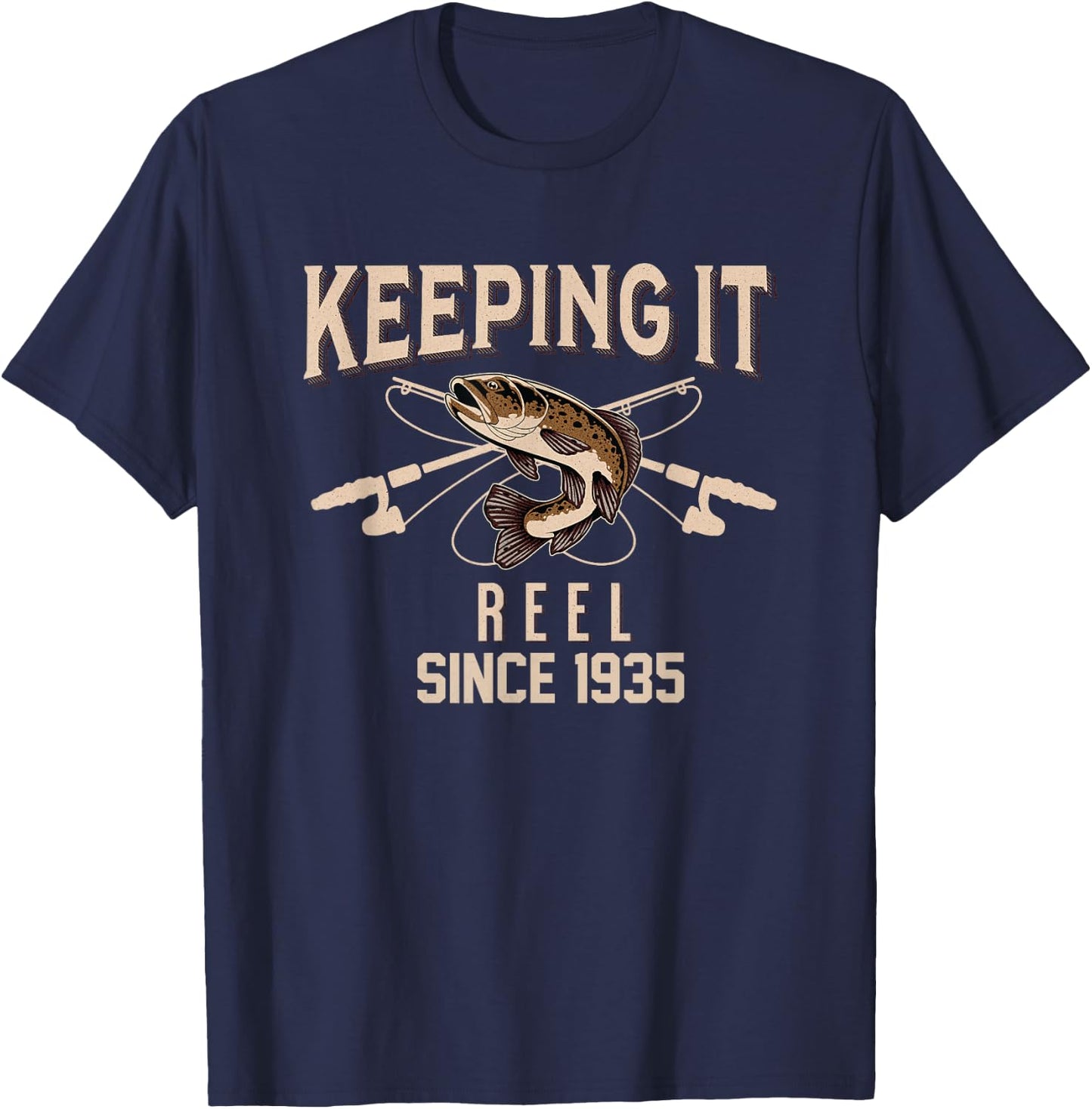 Keeping it reel since 1935, funny fishing bday T-Shirt - T-Shirt | Navy