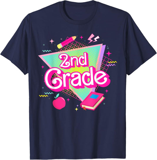 Cute Second 2nd Grade Pink Retro Vintage for Teacher Kids T-Shirt - T-Shirt | Navy