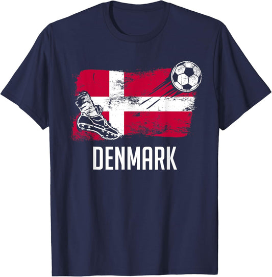 Denmark Flag Jersey Danish Soccer Team Danish T-Shirt - T-Shirt | Navy