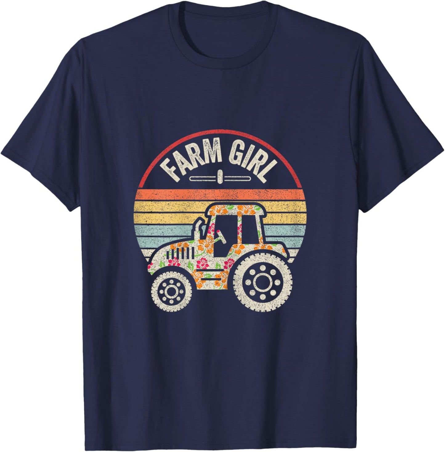 Retro Farm Girl Loves Tractors Loves Life On The Farm T-Shirt - T-Shirt | Navy
