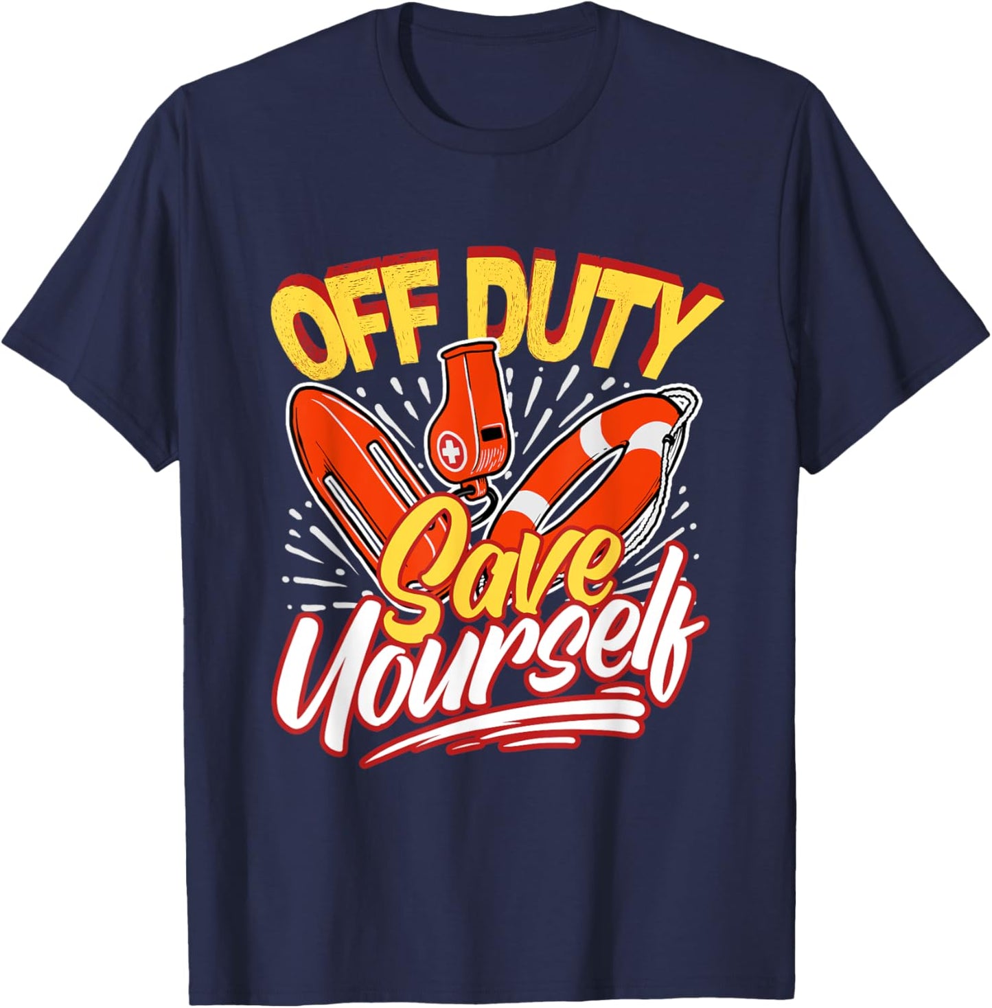 Funny Swim Coach Gifts Off Duty Save Yourself Humorous Modern Black T-Shirt - T-Shirt | Navy