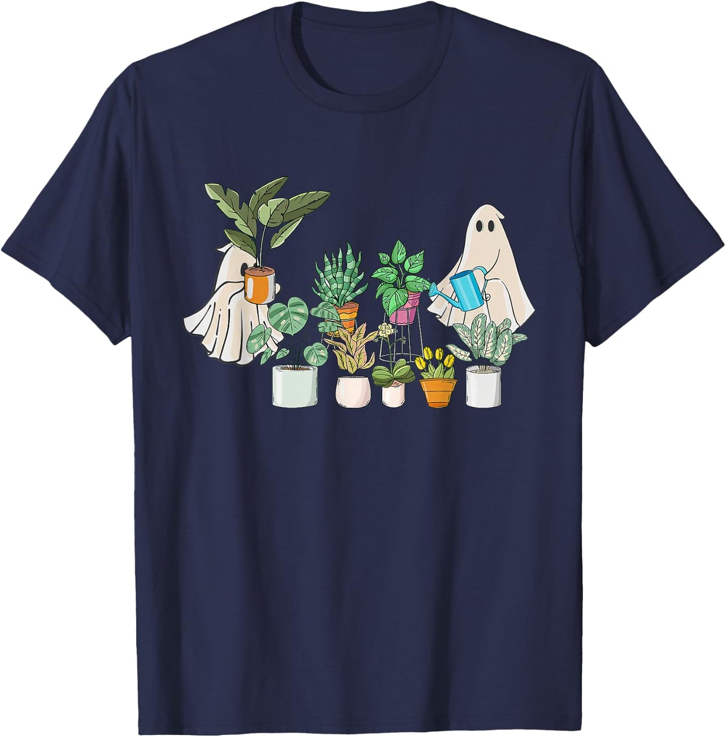 Ghost Ghostly Gardening Plant Retro Halloween Costume T-Shirt - T-Shirt | Navy