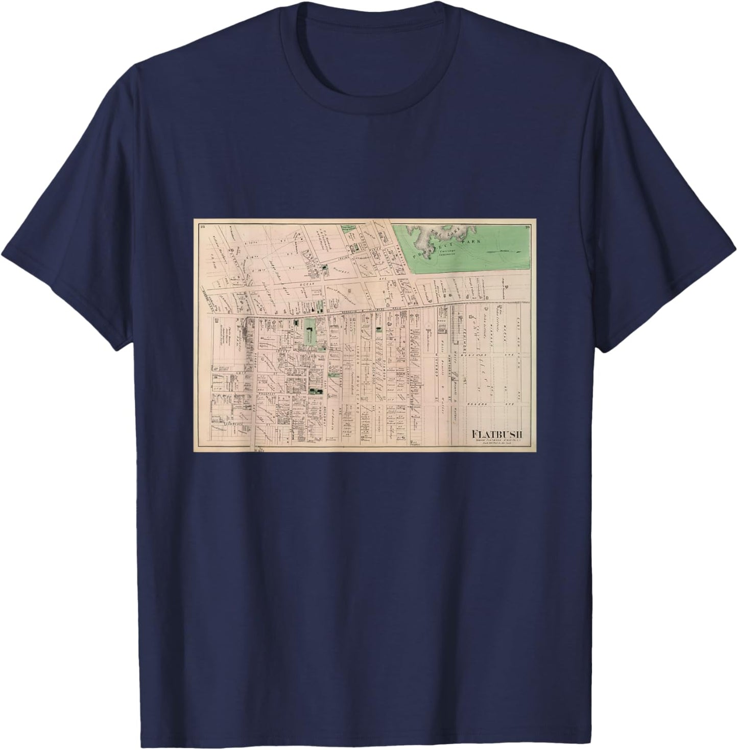 Vintage Flatbush NY Map (1873) T-Shirt - T-Shirt | Navy