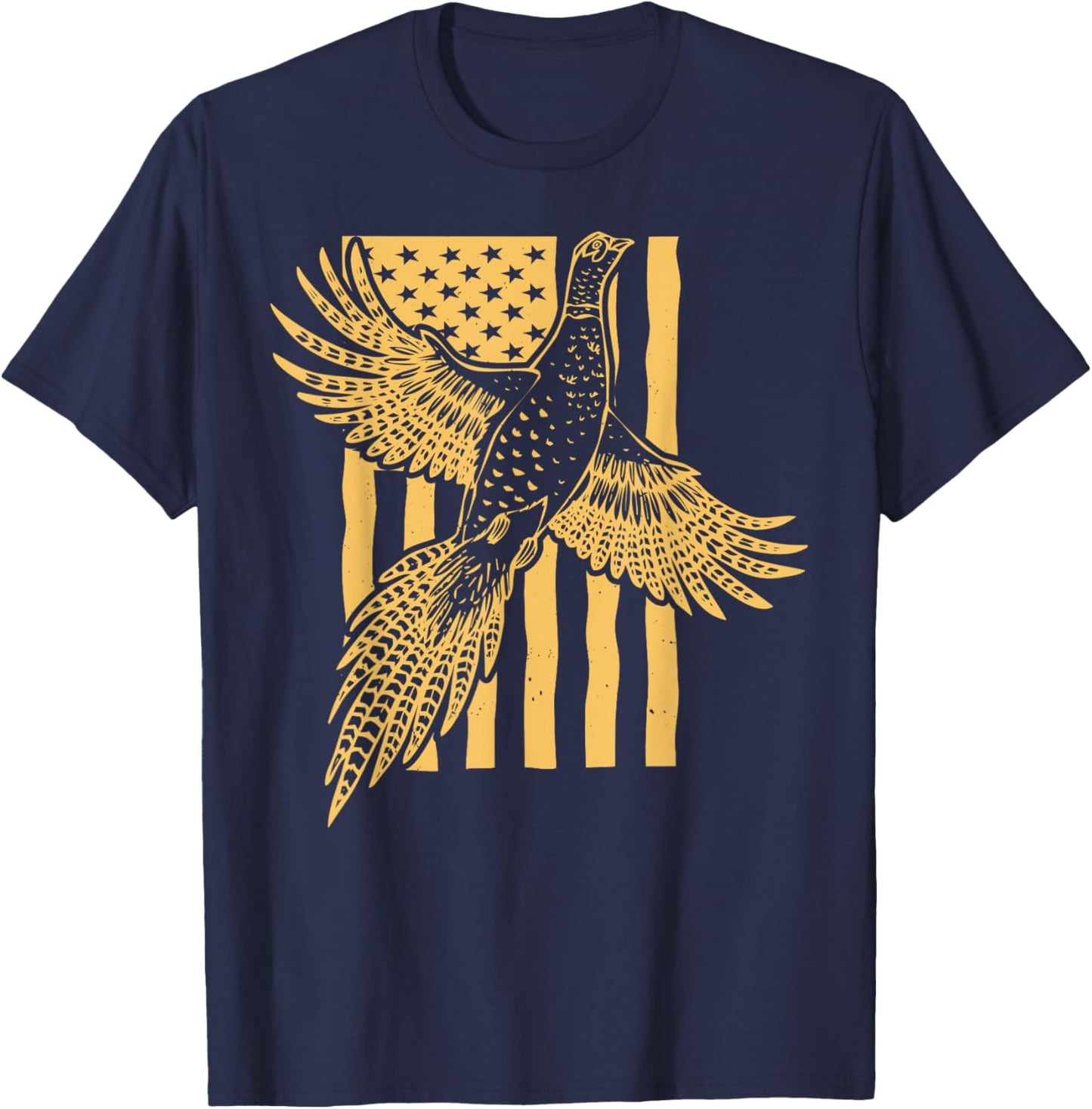 Vintage Pheasant Bird Hunter American Flag Hunting Father T-Shirt - T-Shirt | Navy