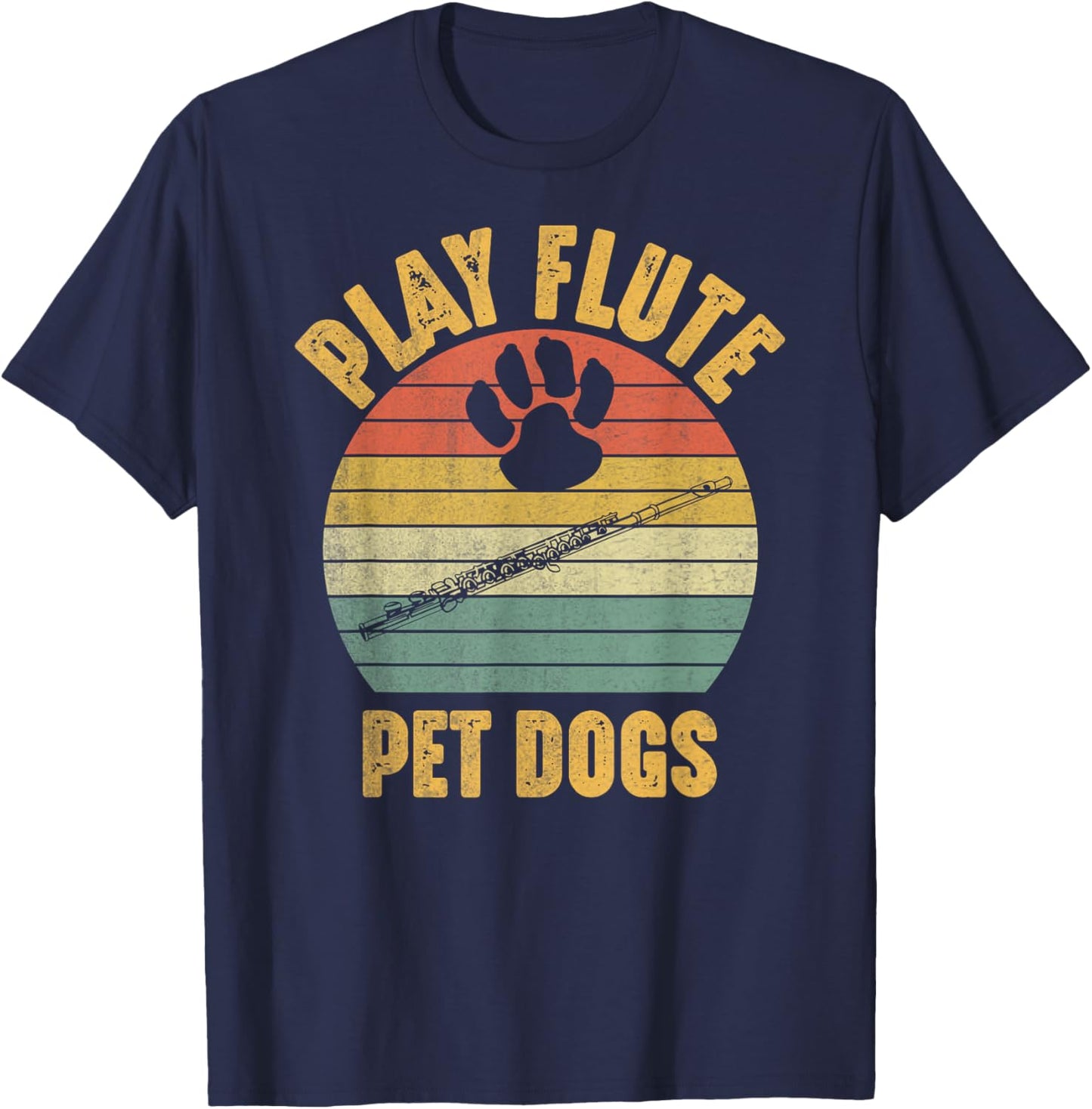 Pet Dogs Play Flute Funny Dog Lover and Flute Player Flutist T-Shirt - T-Shirt | Navy