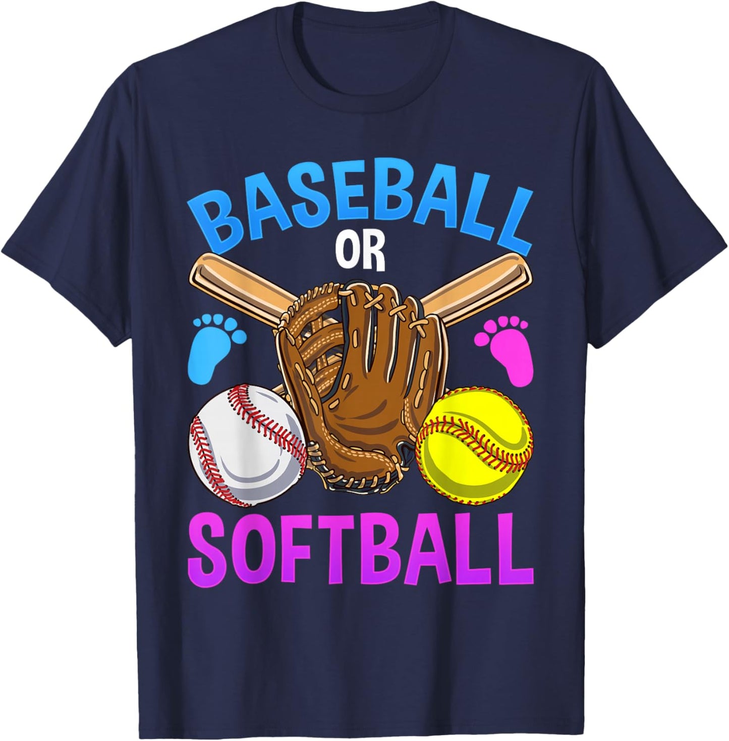 Baseball or Softball Gender Reveal Party T-Shirt - T-Shirt | Navy