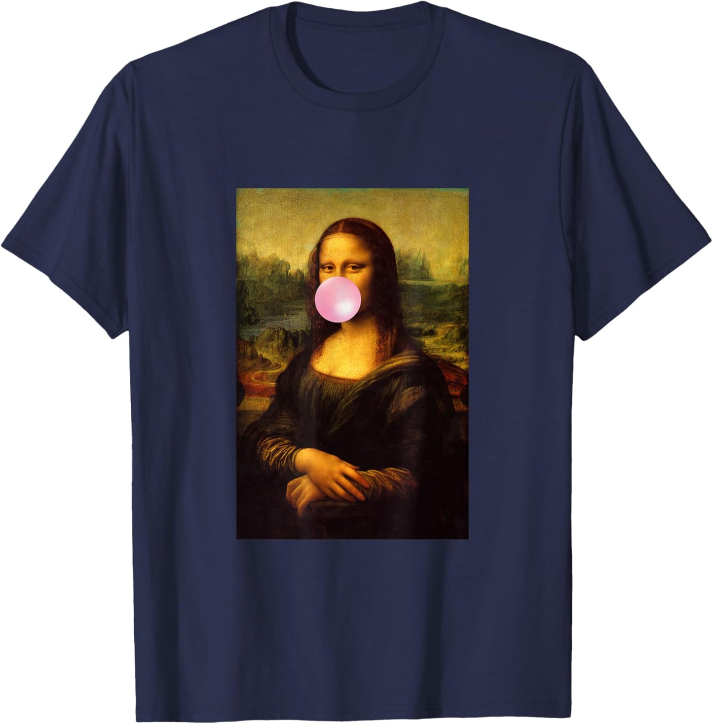 Enjoy Wear Sarcastic French Mona Lisa Chewing Bubble Gum Fun T-Shirt - T-Shirt | Navy