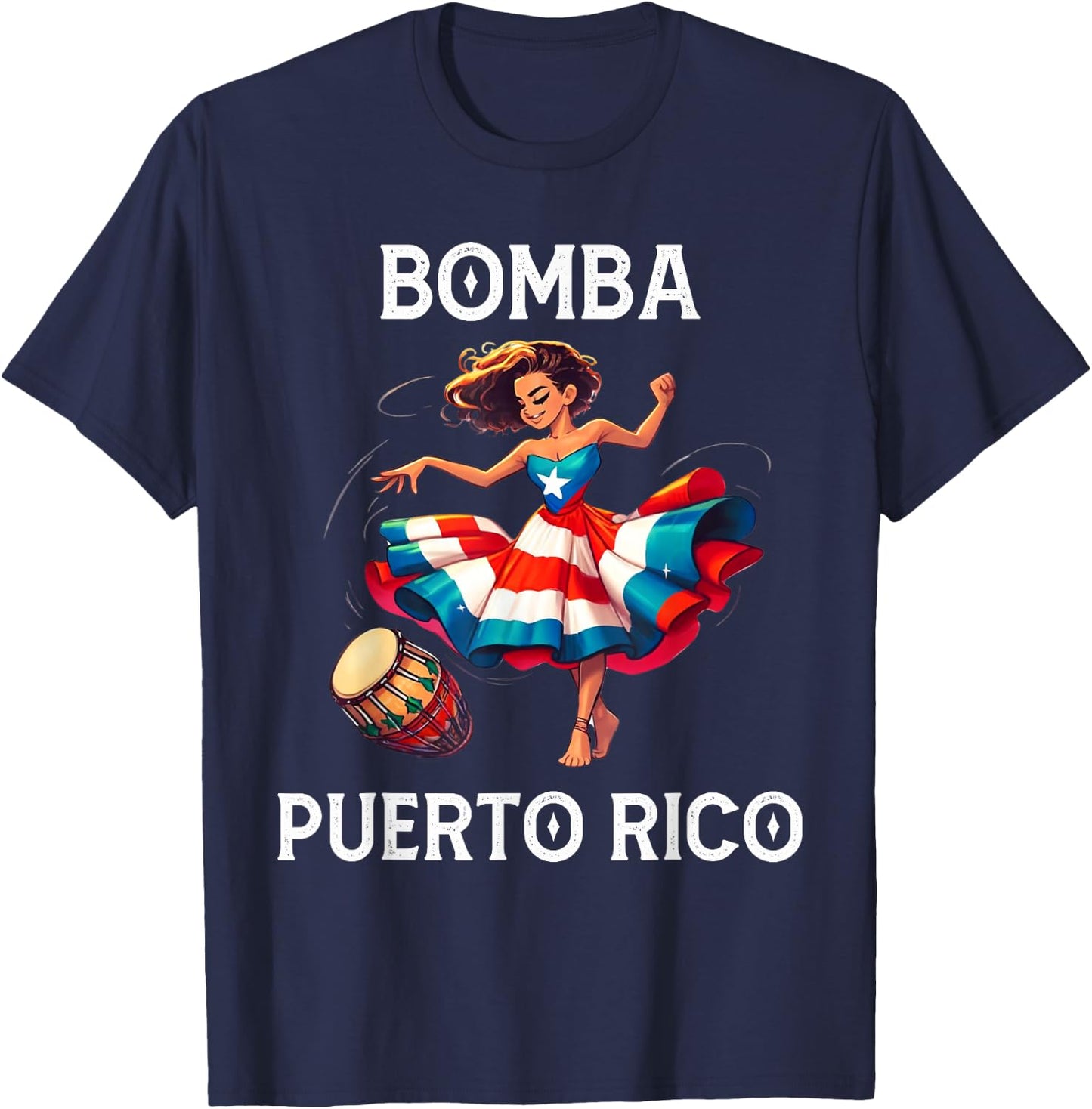 Puerto Rico Flag Hispanic Heritage Month Women Bomba Dancer T-Shirt - T-Shirt | Navy