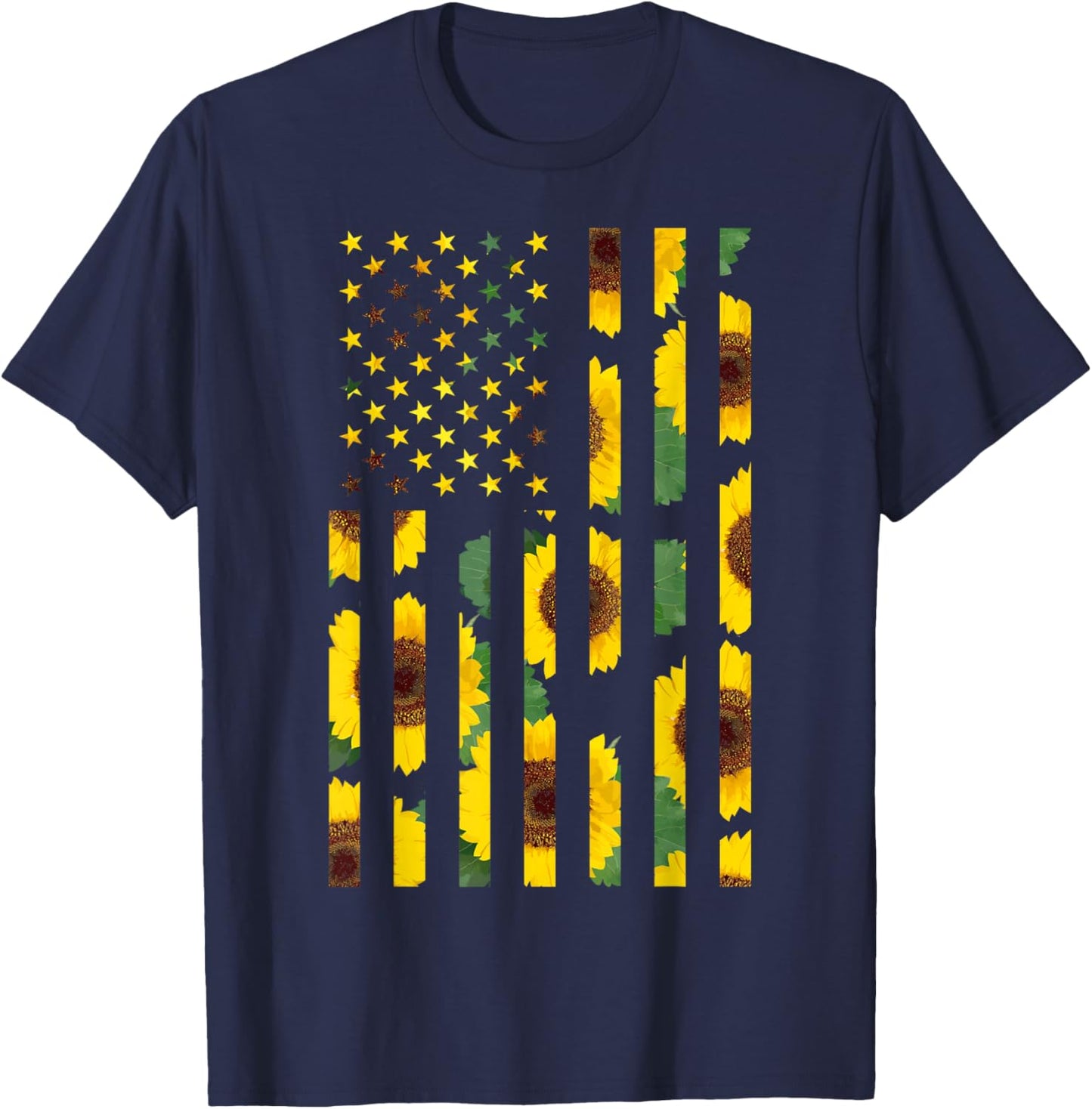 Sunflower Flag Super Cute Patriotic Yellow American Flag T-Shirt - T-Shirt | Navy
