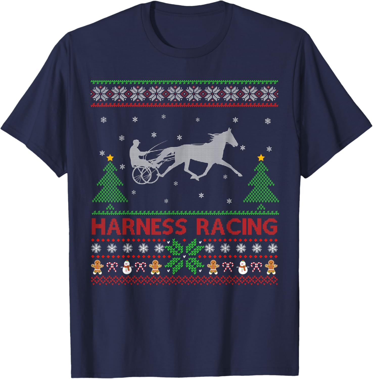Harness Racing Sports Lover Ugly Harness Racing Christmas T-Shirt - T-Shirt | Navy