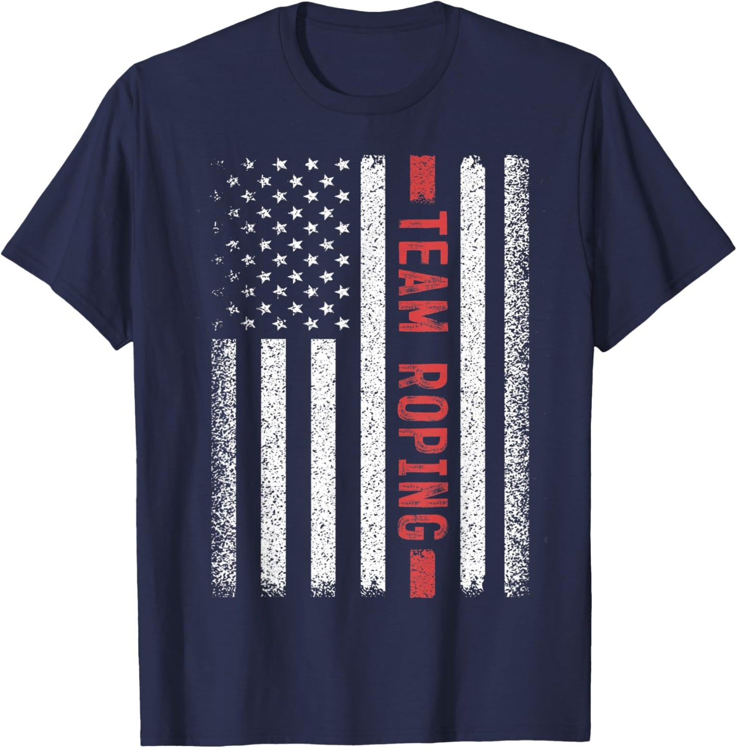 team roping American Flag 4th of July T-Shirt - T-Shirt | Navy