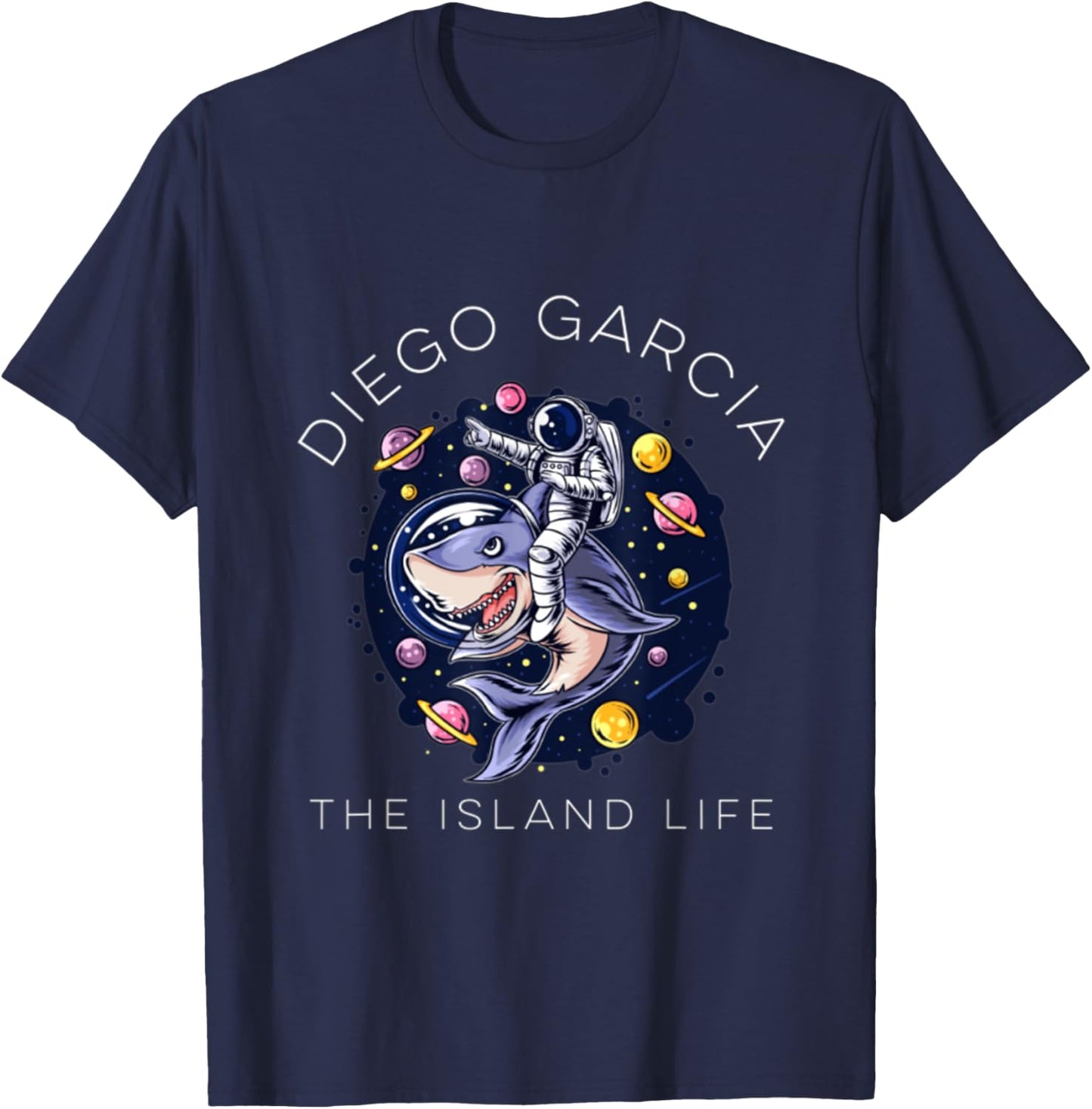 Diego Garcia Island Shark Space Astronaut T-Shirt - T-Shirt | Navy