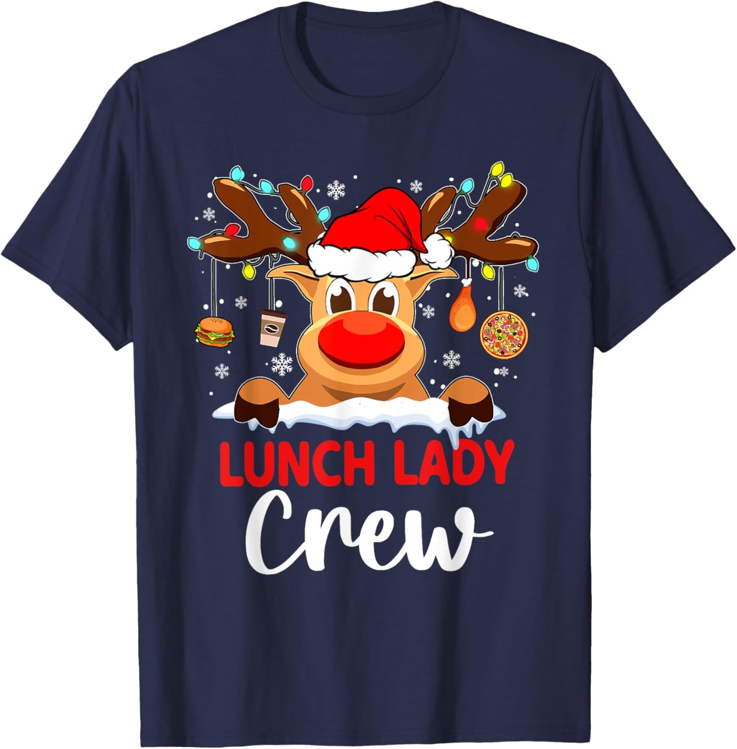 Funny Lunch Lady Reindeer Plaid Christmas Teacher T-Shirt - T-Shirt | Navy