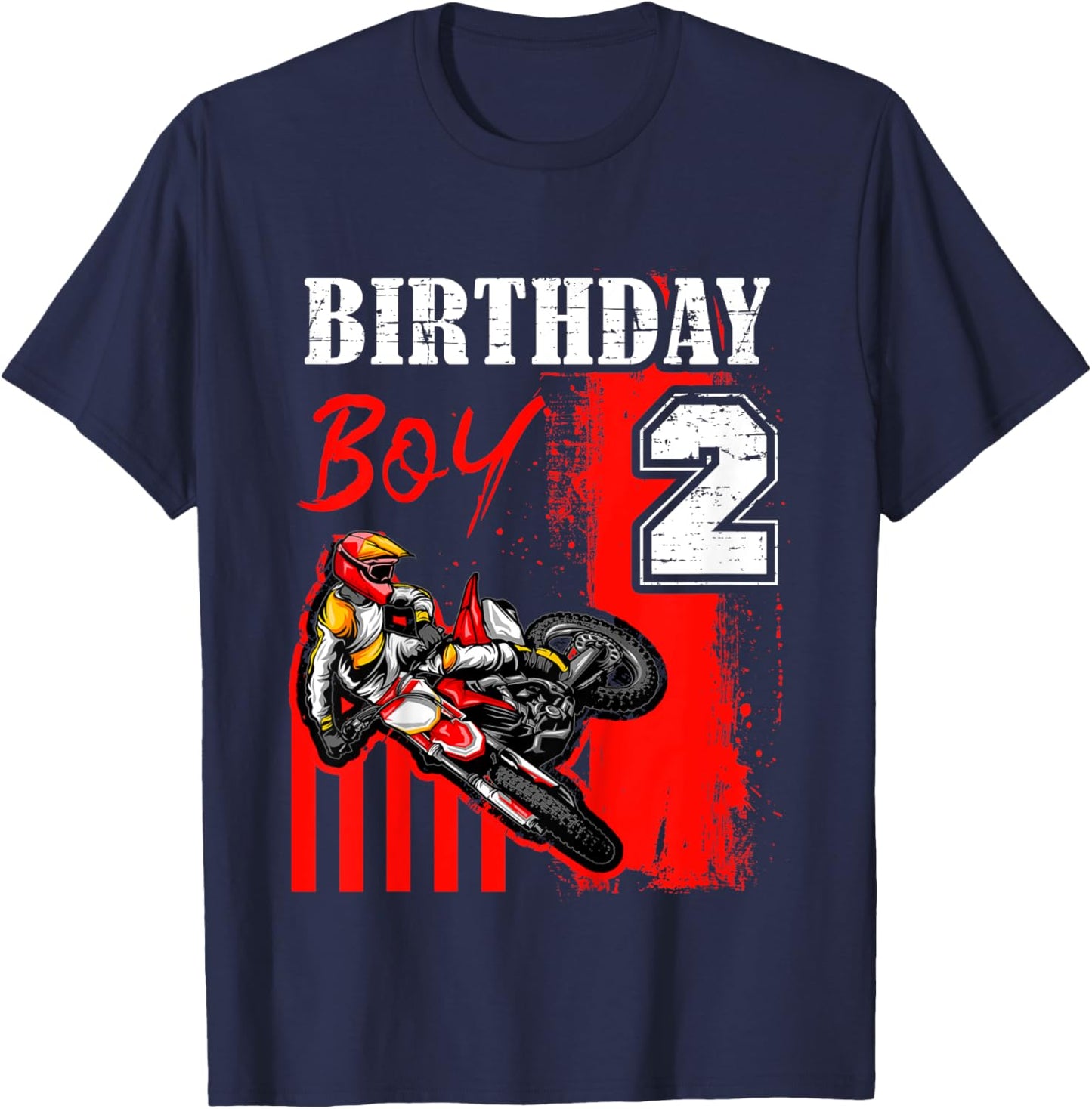 Kids Birthday Boy 2 Years Old Motorcycle Freestyle Motocross T-Shirt - T-Shirt | Navy