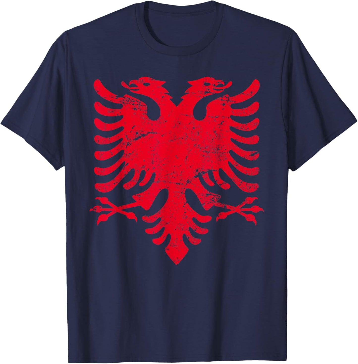 ALBANIA RED EAGLE Flag Vintage Distressed ALBANIAN T-Shirt - T-Shirt | Navy