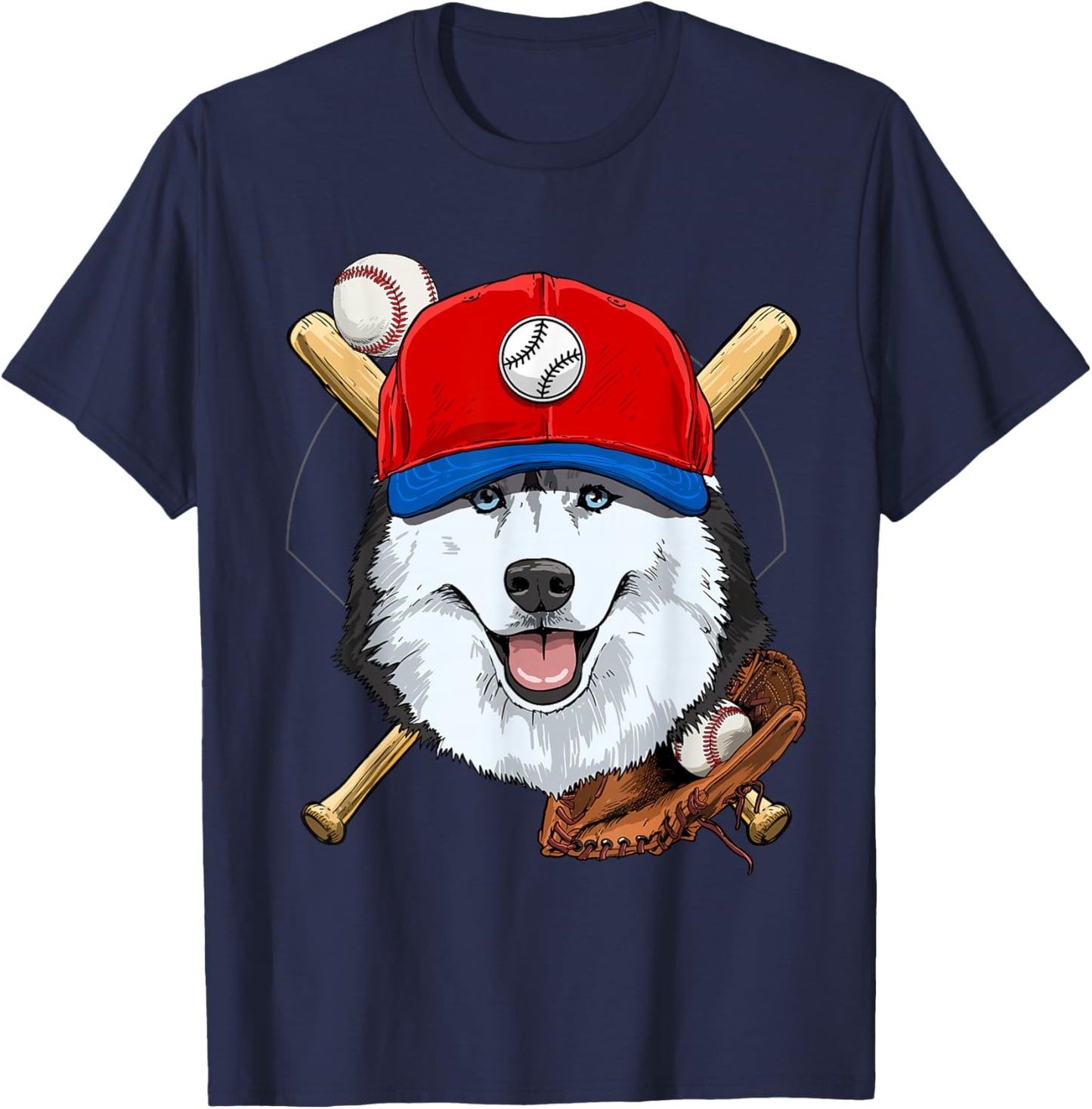 Siberian Husky Baseball Dog Lovers Baseball Player T-Shirt - T-Shirt | Navy