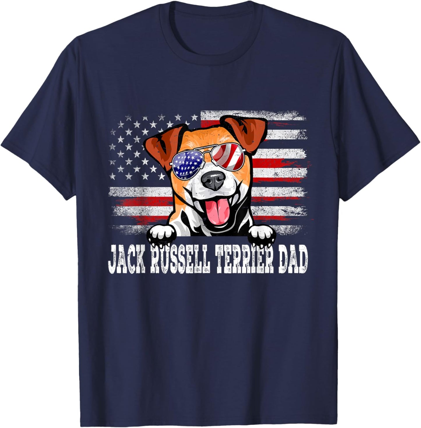 Vintage Jack Russell Terrier Dad American Flag Father's Day T-Shirt - T-Shirt | Navy