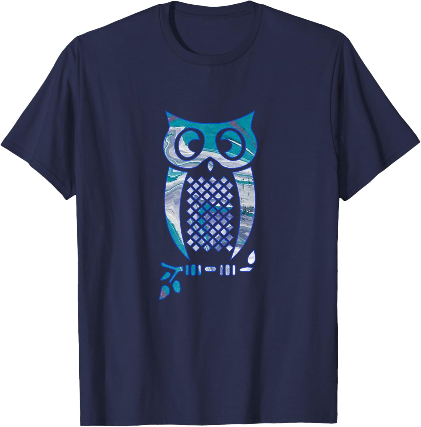Turquoise, Lavender, Purple Swirl with Owl Design on Apparel T-Shirt - T-Shirt | Navy