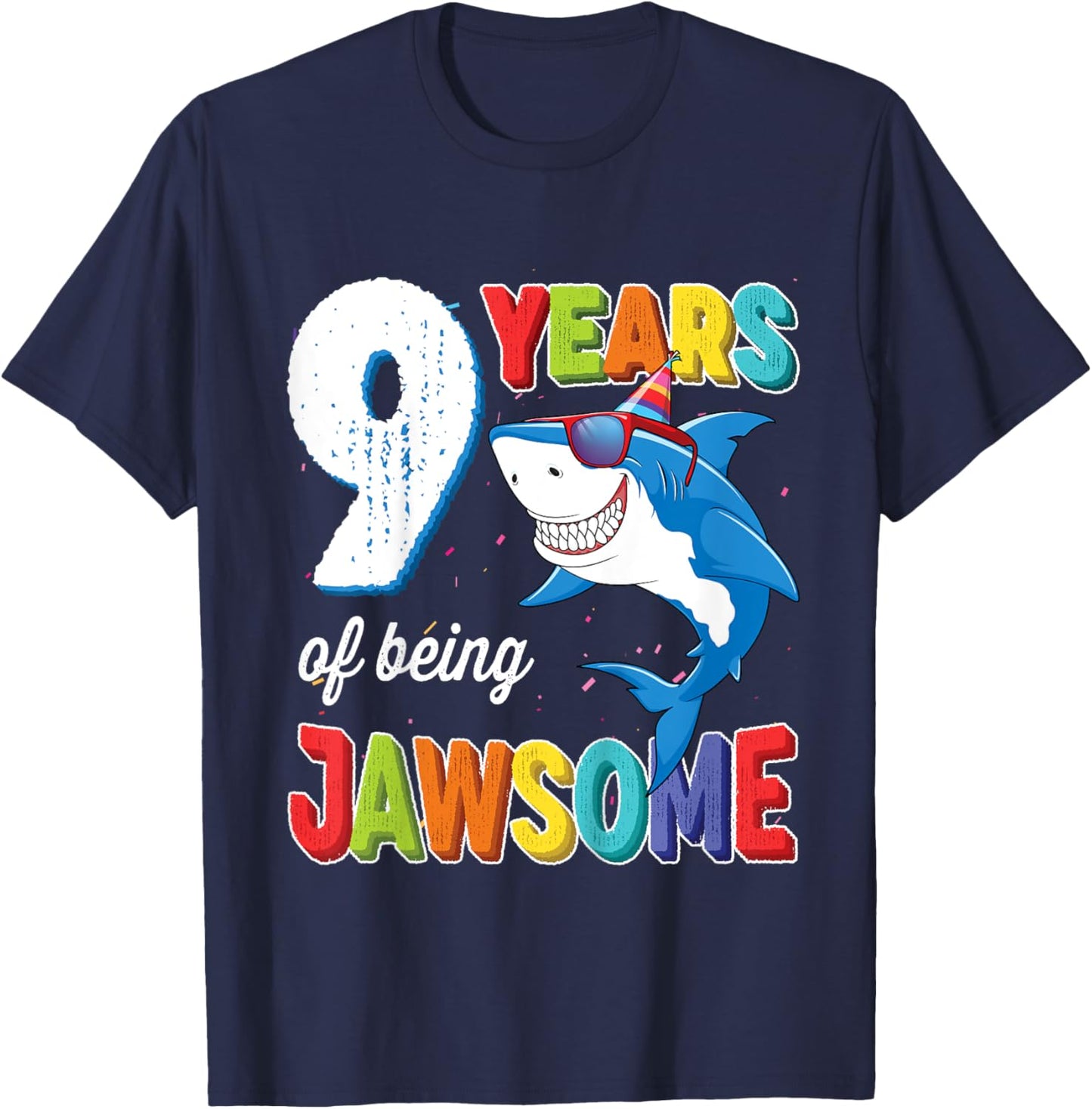 Kids 9 Year Old Boys Kids JawSome Shark 9th Birthday T-Shirt - T-Shirt | Navy