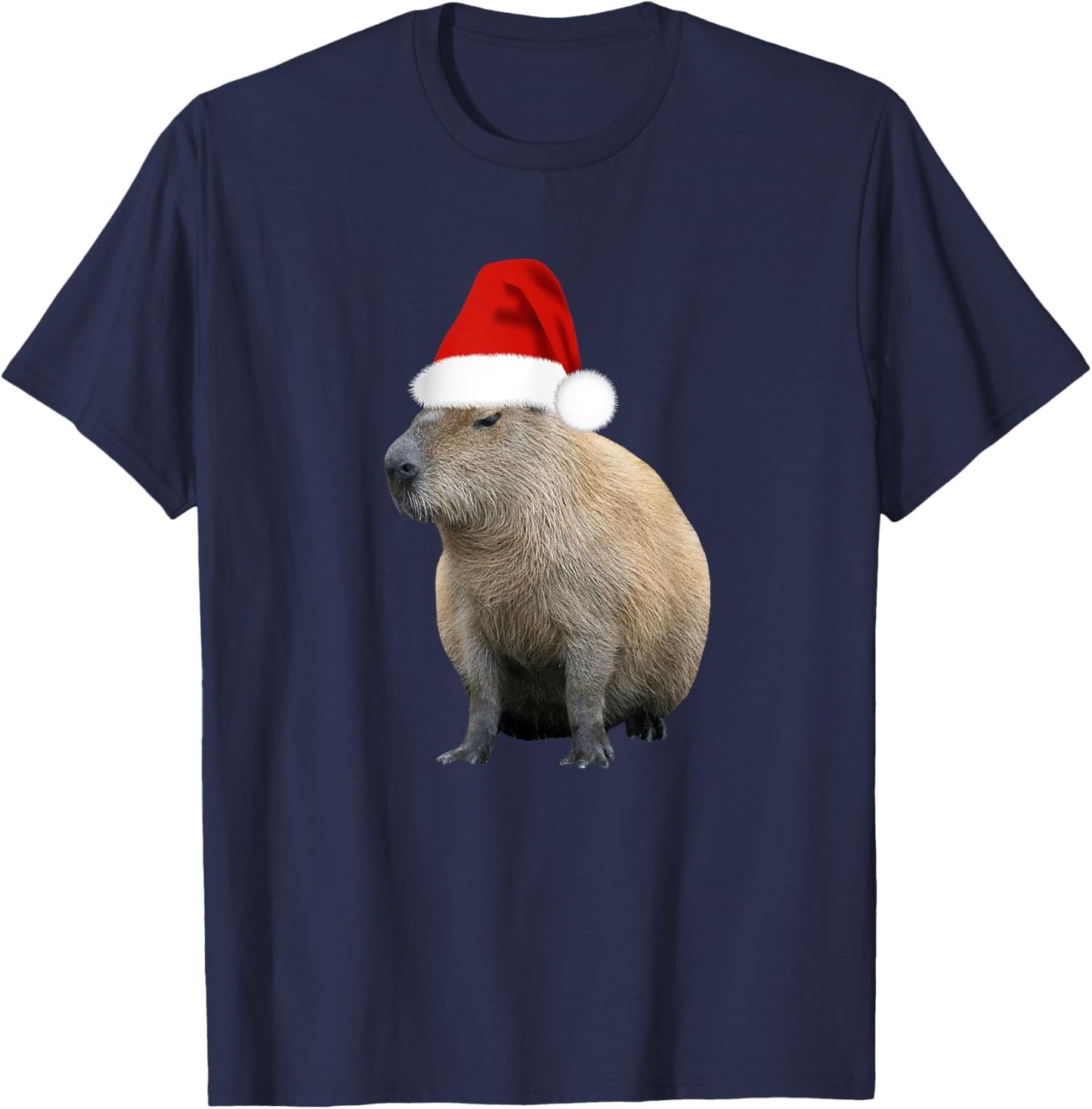 Christmas Capybara Santa Hat T-Shirt - T-Shirt | Navy