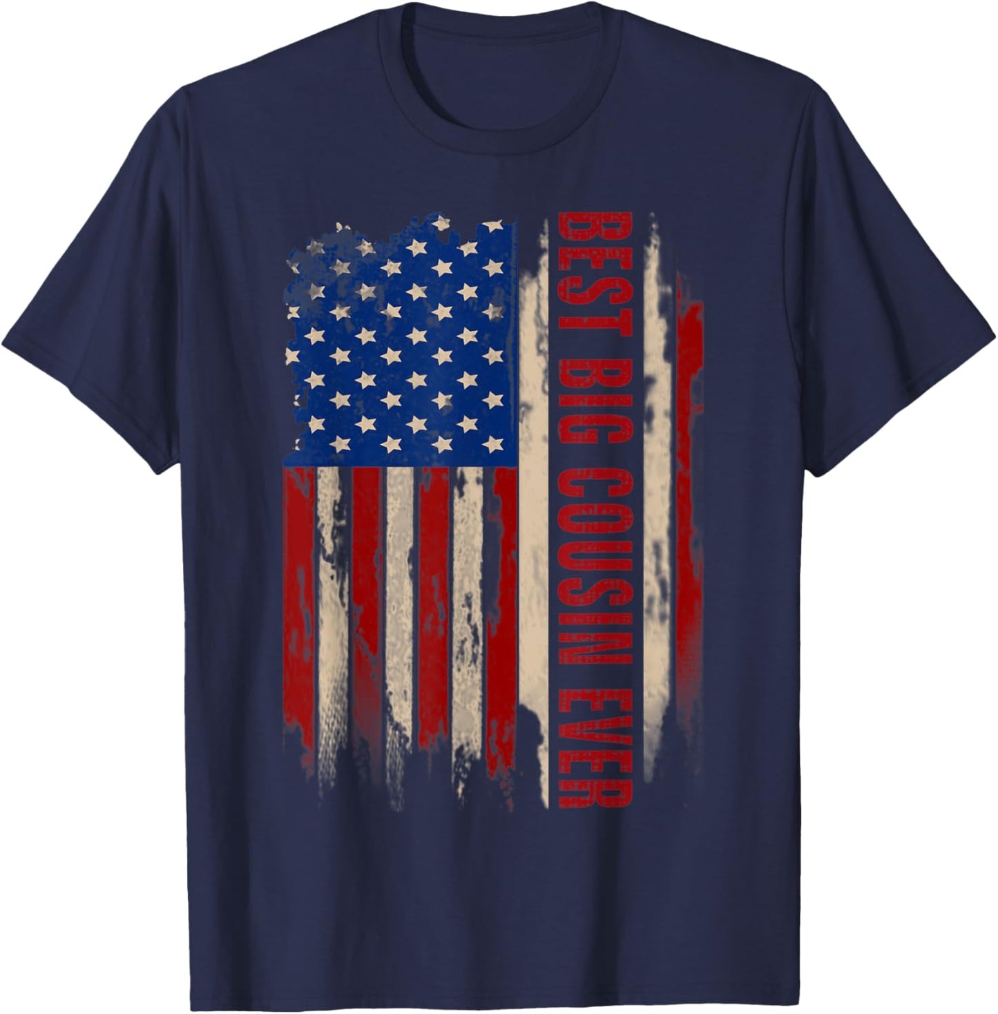Vintage Best Big Cousin Ever American Flag Father's Day Gift Women Kids Men T-Shirt - T-Shirt | Navy