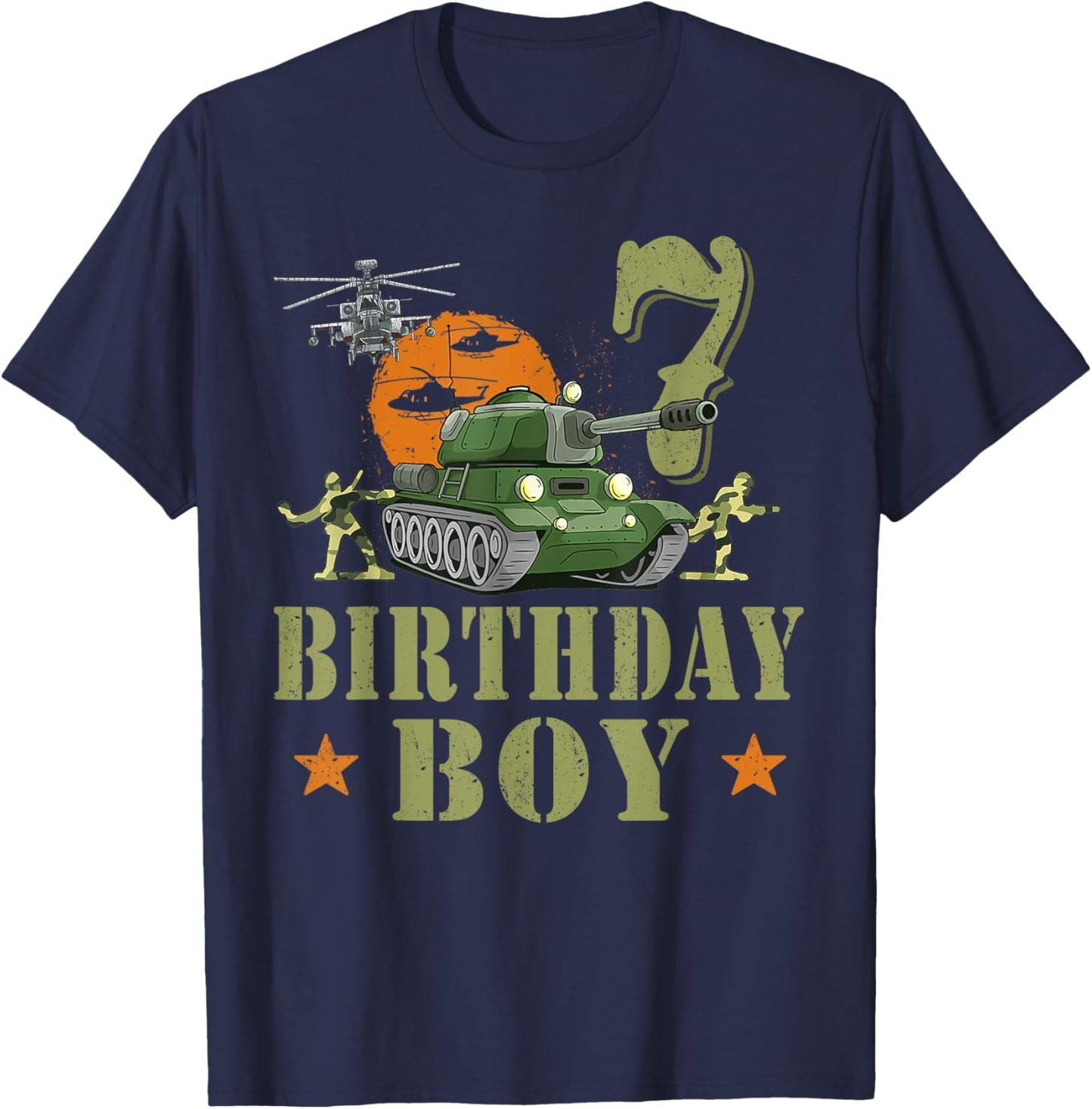 7 Year Old Birthday Boy Army Party 7th Birthday Camo T-Shirt - T-Shirt | Navy
