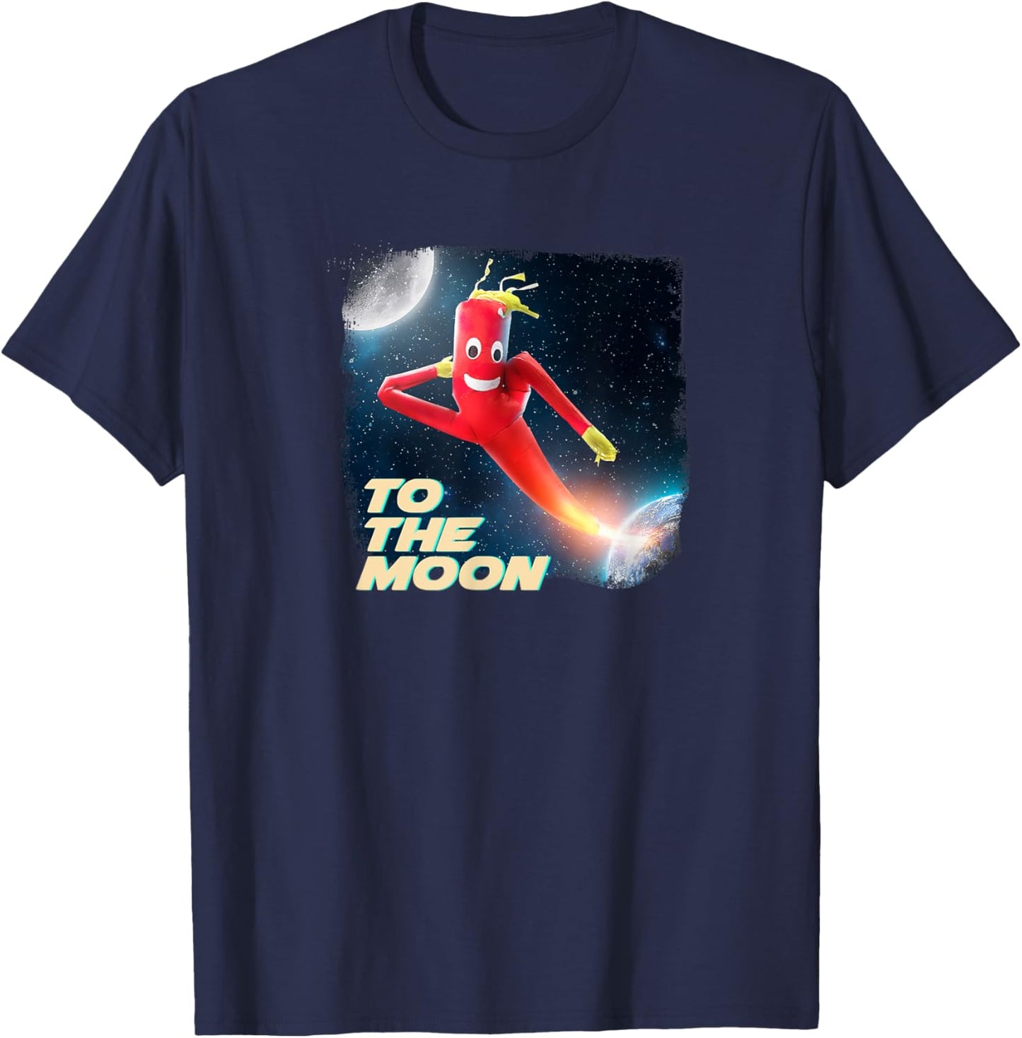 To the moon crypto and stocks wacky waving tube guy T-Shirt - T-Shirt | Navy