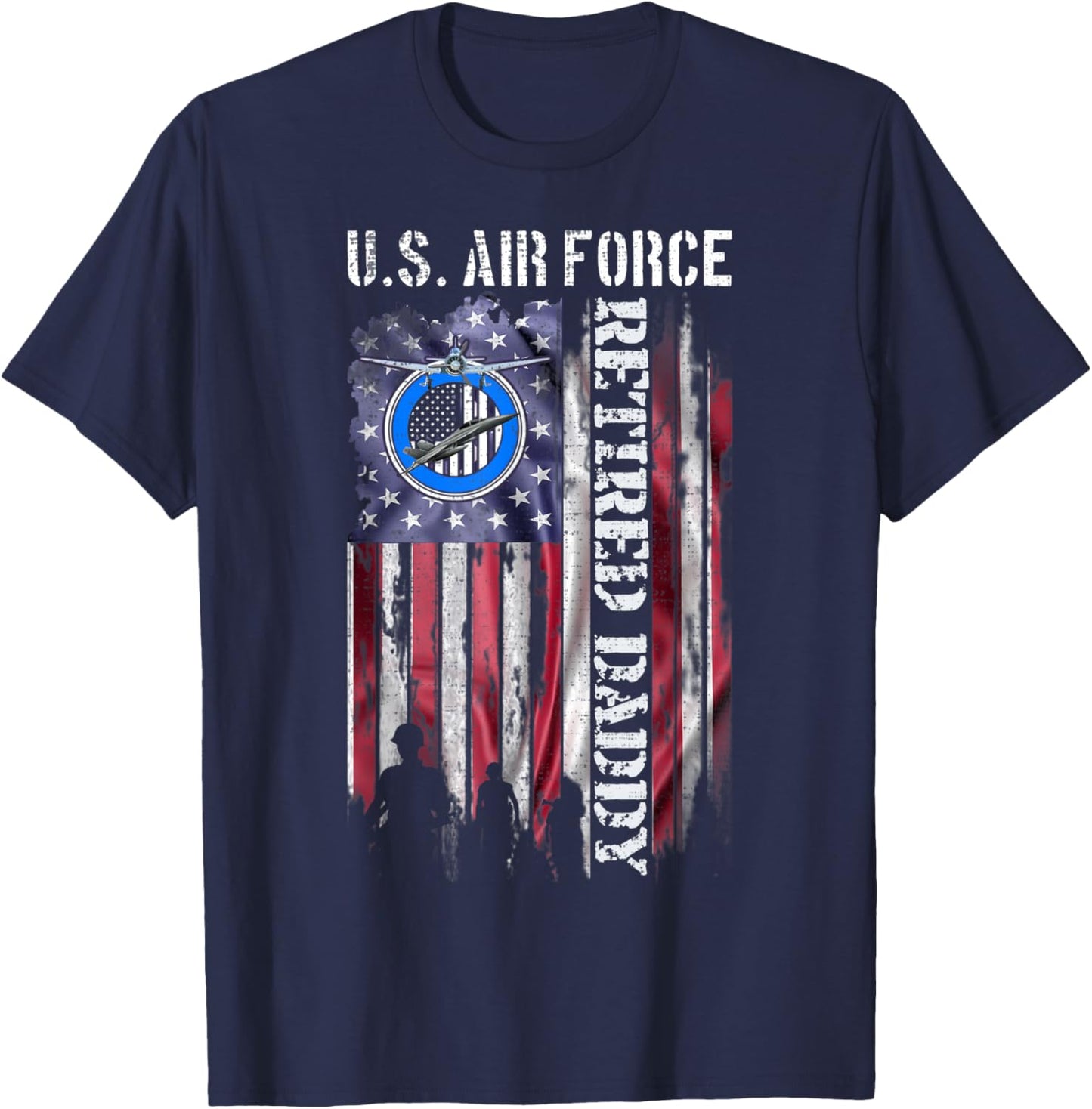 Vintage USA American Flag US Air Force Proud Retired Daddy Men T-Shirt - T-Shirt | Navy