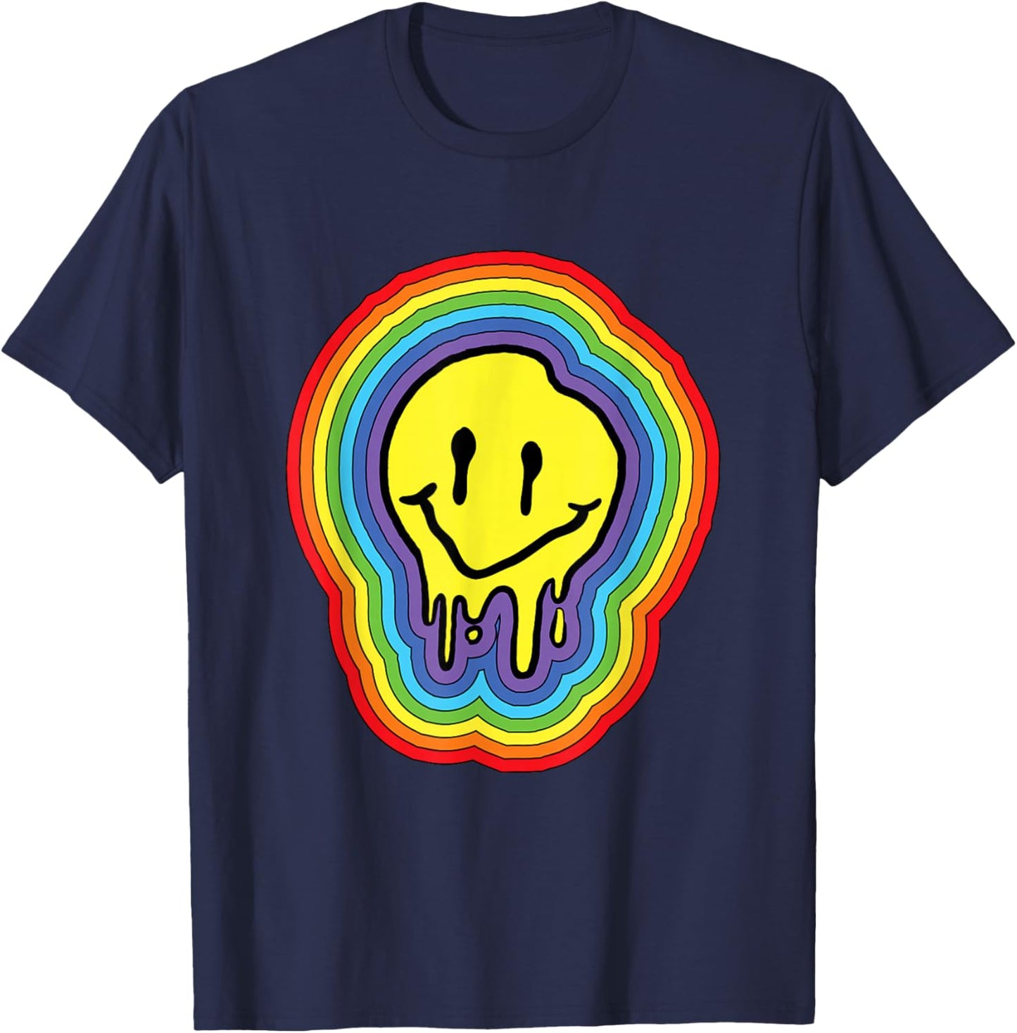 Kidcore Aesthetic Melting Smiling Face 80s 90s Retro T-Shirt - T-Shirt | Navy