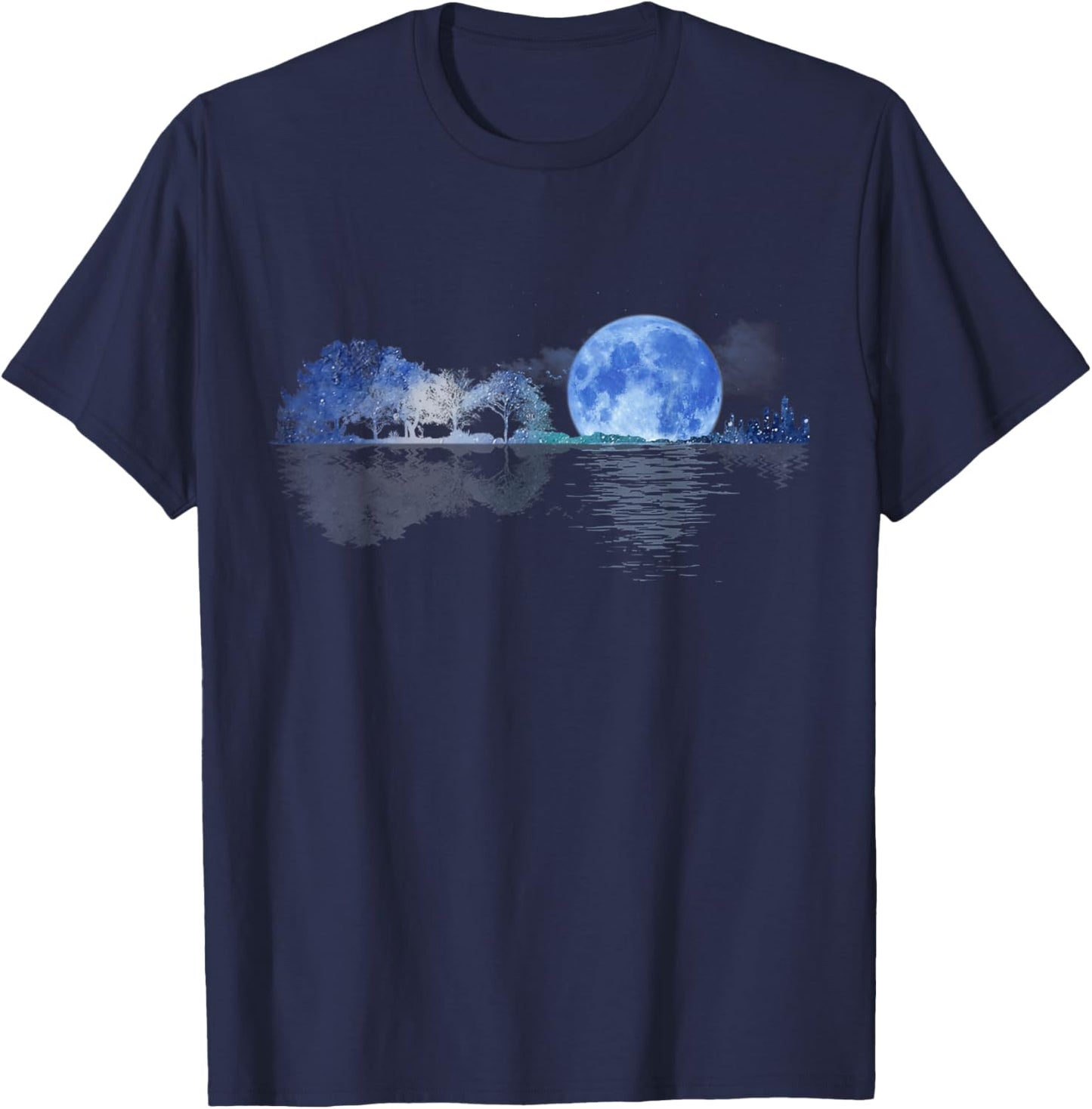 Acoustic Guitar Lake Shadow Nature Guitar Player Guitarist T-Shirt - T-Shirt | Navy