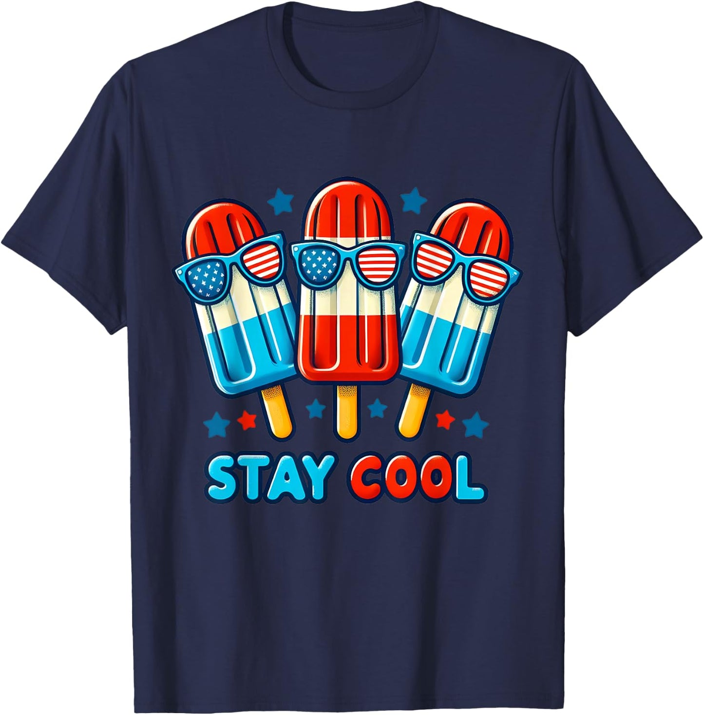 Stay Cool 4th July Popsicle Boys Men USA Flag American T-Shirt - T-Shirt | Navy