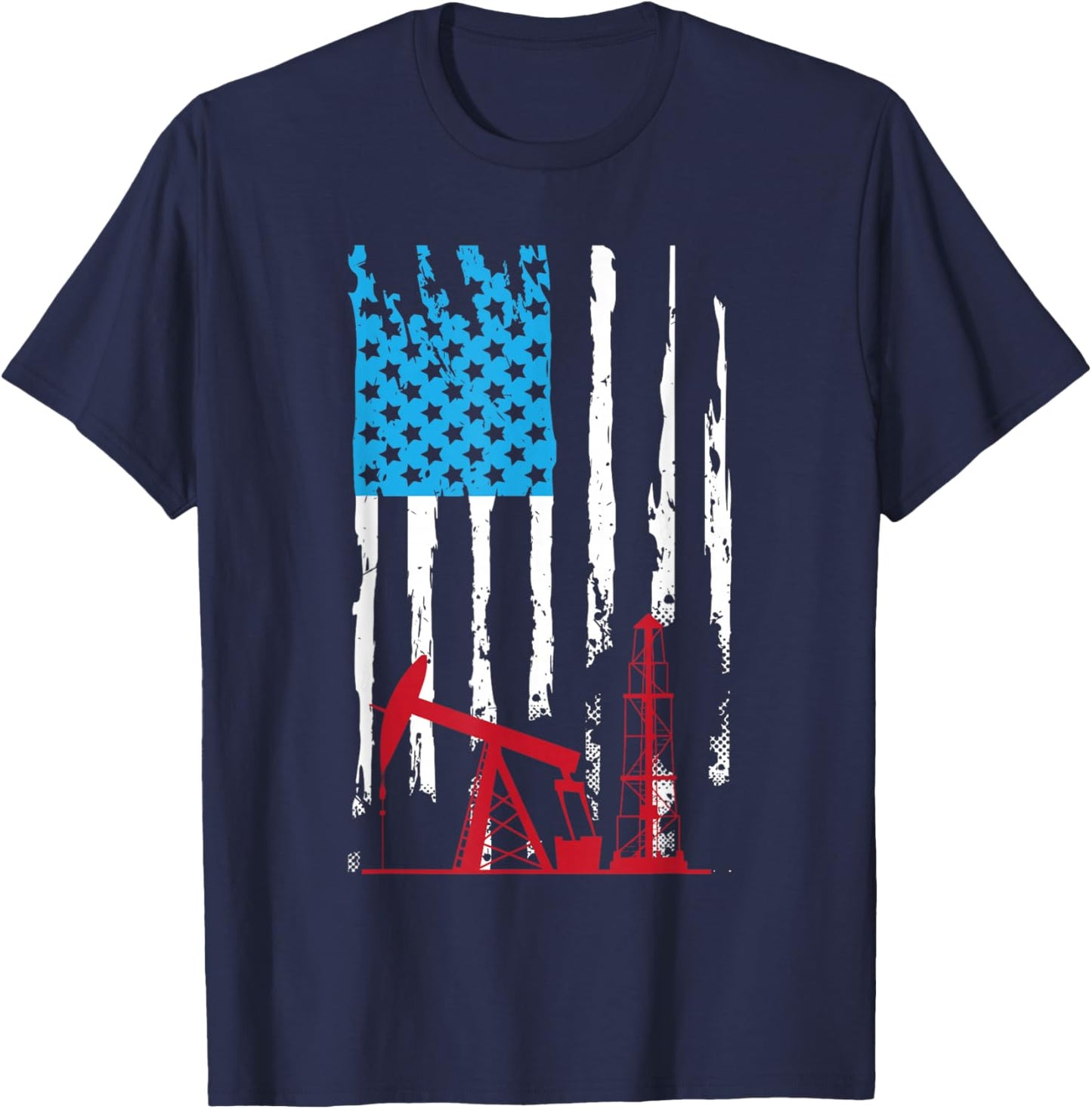 Patriotic Oilfield Worker Oilman Oil Rig Drilling US Flag T-Shirt - T-Shirt | Navy