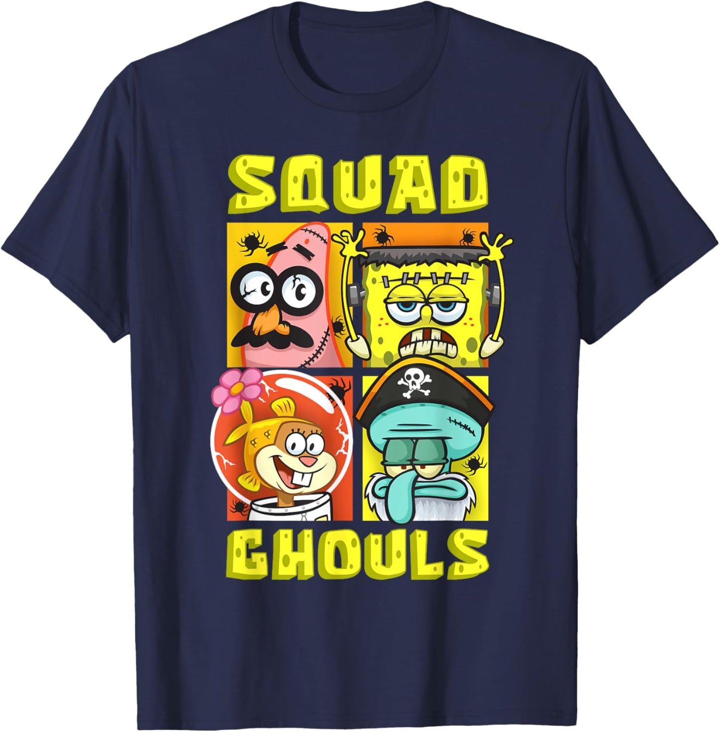 Mademark x SpongeBob SquarePants - SpongeBob Patrick Squidward Sandy Halloween Squad Ghouls Fun T-Shirt - T-Shirt | Navy