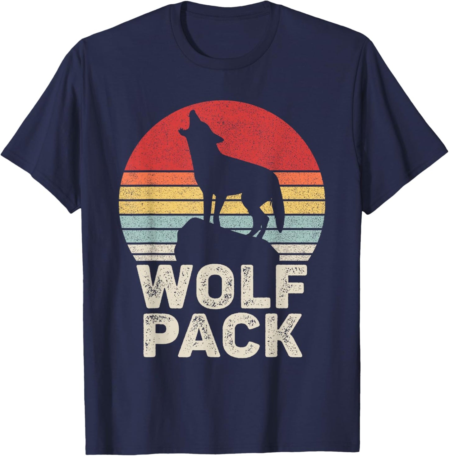 Vintage Retro Wolf Pack T-Shirt - T-Shirt | Navy