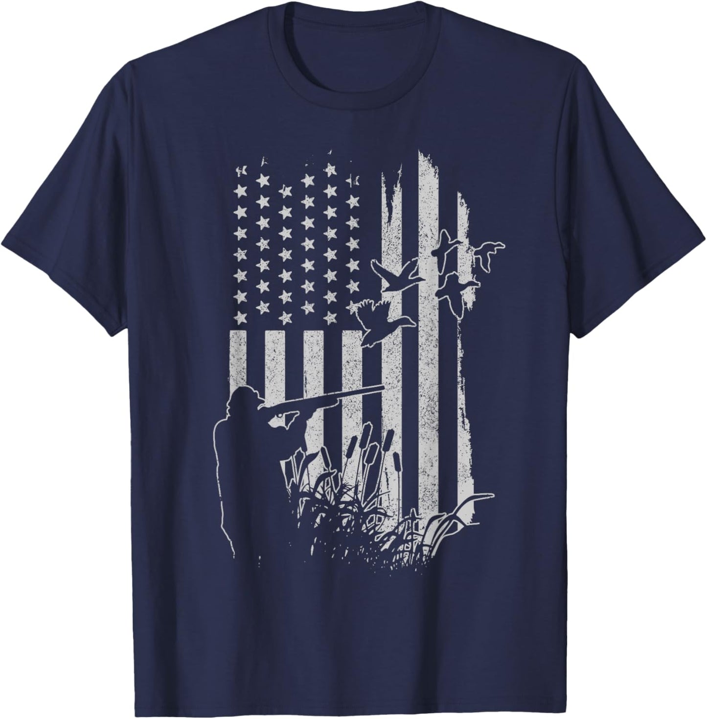 Patriotic Duck Hunting American Flag Duck Hunter T-Shirt - T-Shirt | Navy