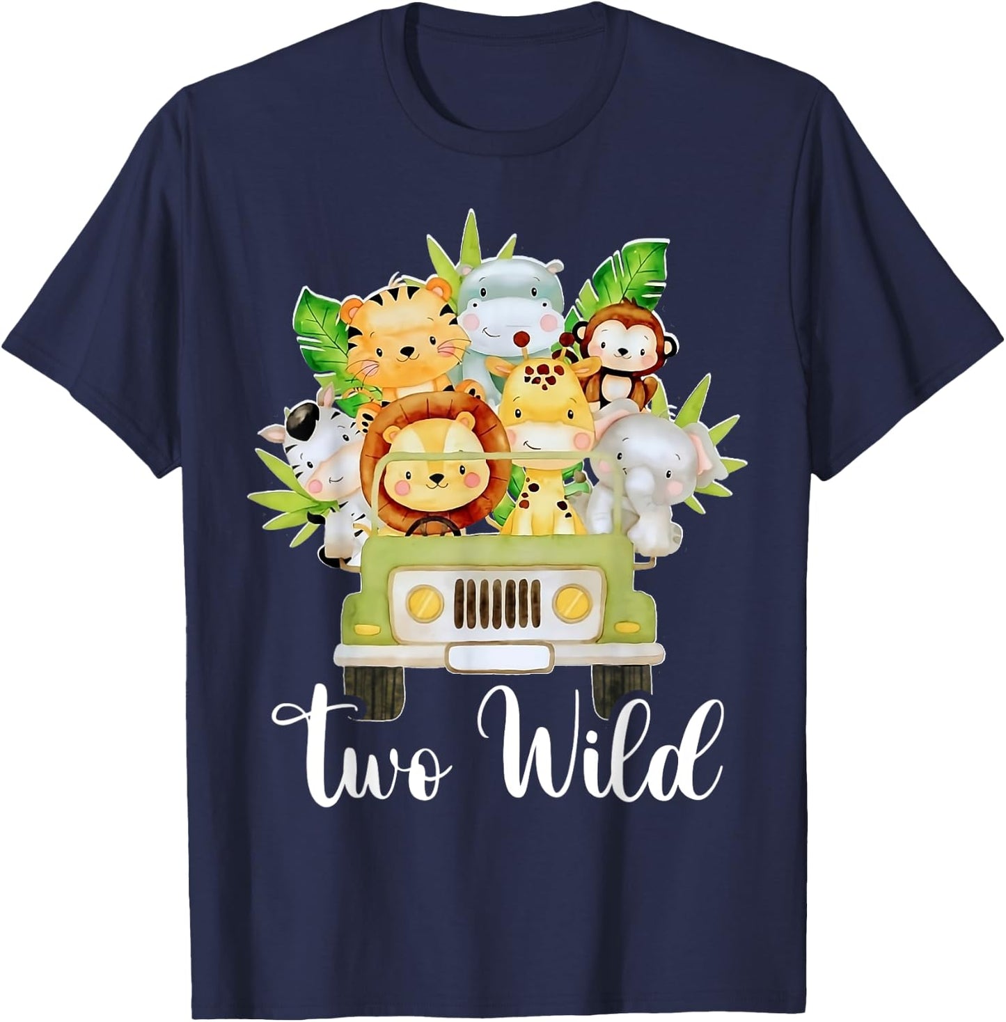 Kids Two Wild 2nd Birthday Boy Funny Wild Animal Toddler Boy T-Shirt - T-Shirt | Navy