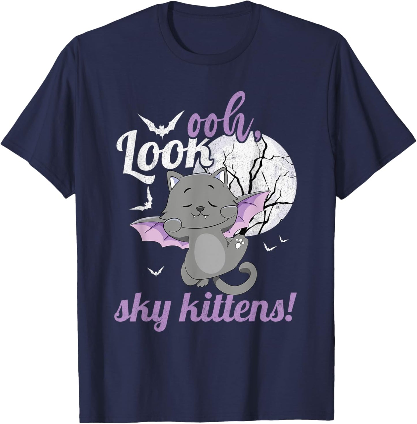 Oh Look Sky Kittens Funny Halloween Bat Cat Women T-Shirt - T-Shirt | Navy