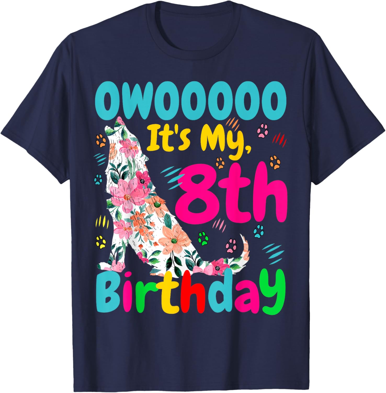 Eight Years Old Birthday Girls Who Loves Wolves Wolf Costume T-Shirt - T-Shirt | Navy