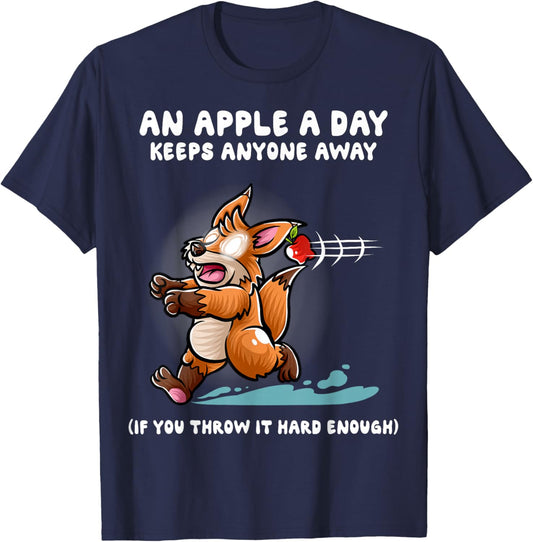 An Apple A Day Keeps Anyone Away Nerd Fox Funny Foxes T-Shirt - T-Shirt | Navy