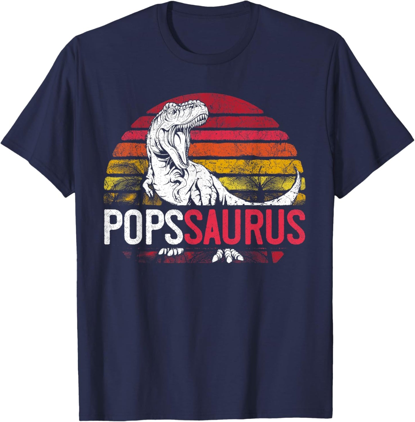 Pops Saurus Father's Day Popssaurus T Rex Dinosaur Grandpa T-Shirt - T-Shirt | Navy