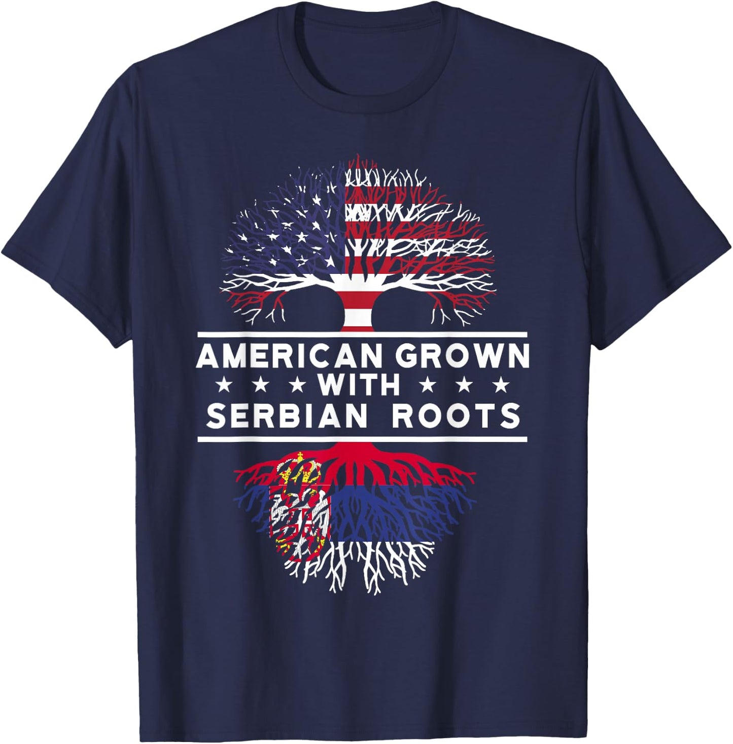 National Flags & Roots Proud Heritage Gifts American Grown with Serbian Roots - Serbia - -Adults - Black - Small - Short Sleeve - - Modern Casual - Flag - Vacation T-Shirt - T-Shirt | Navy