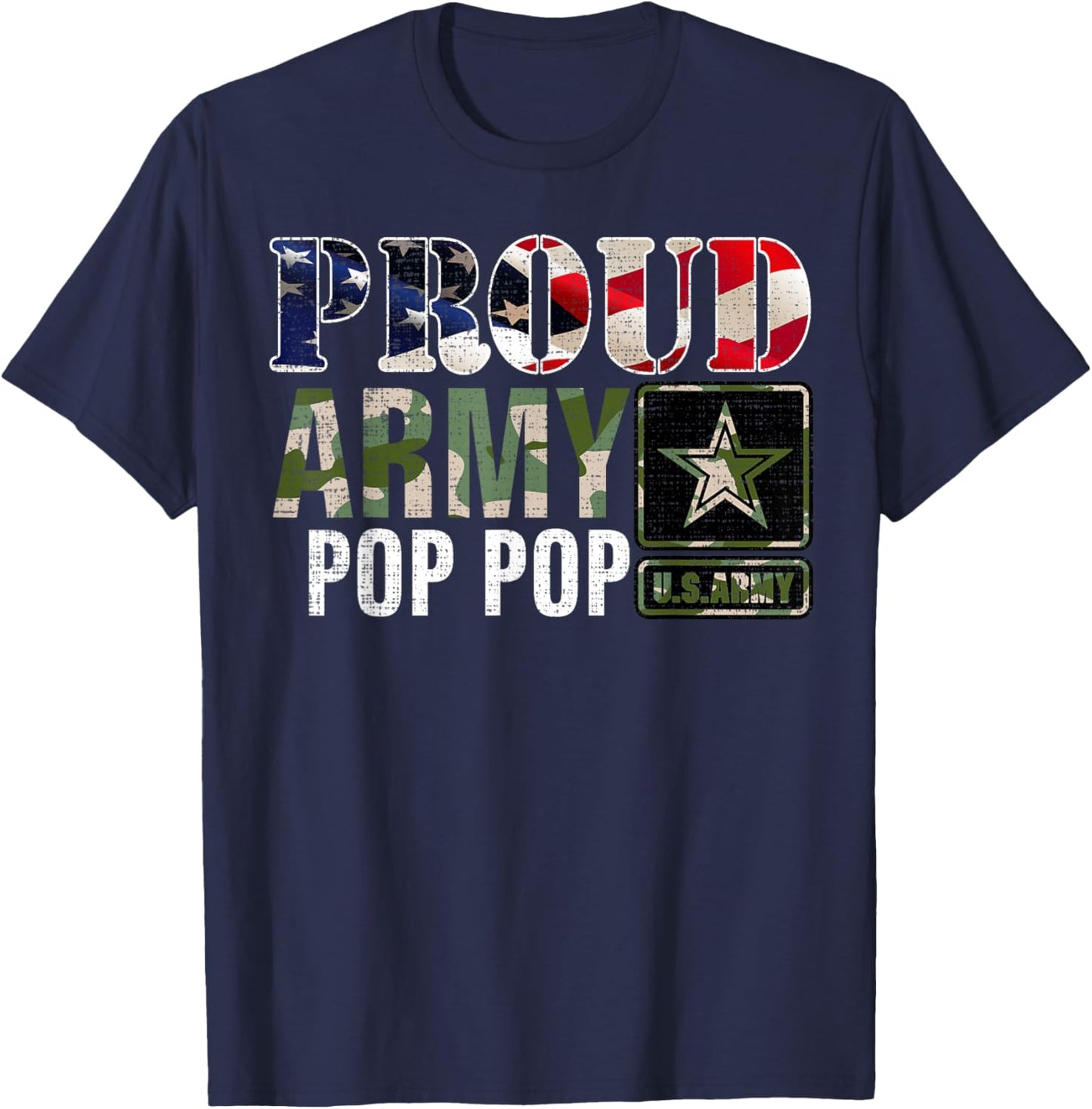 Vintage Proud Army Pop Pop Camo With American Flag Gift T-Shirt - T-Shirt | Navy