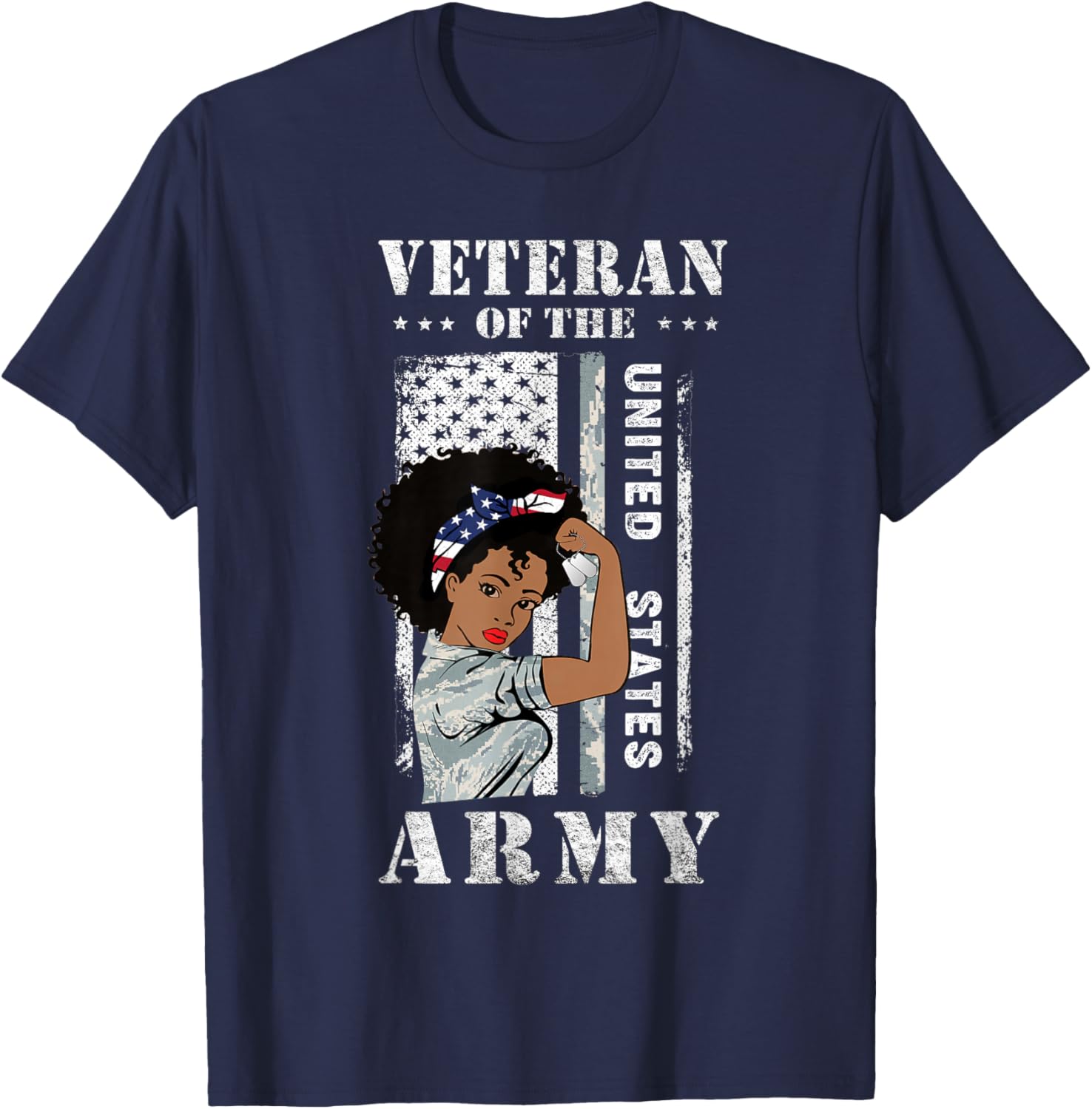 Veteran of The US Army, Proud Black Women Army Veteran T-Shirt - T-Shirt | Navy