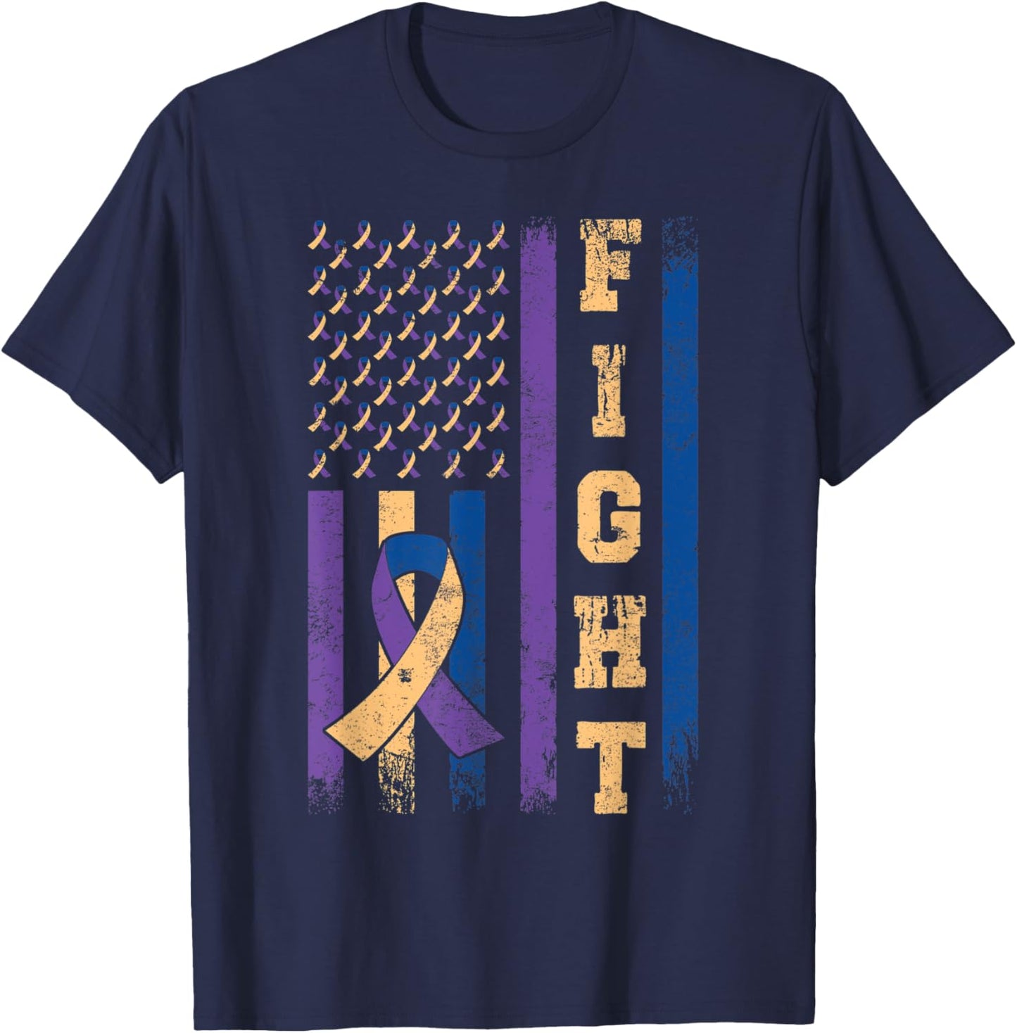 Vintage Fight Bladder Cancer Awareness Ribbon American Flag T-Shirt - T-Shirt | Navy