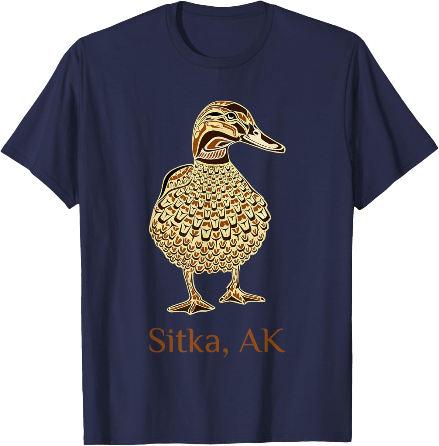 Sitka Alaska Mallard Duck Bird Lover Native American Style T-Shirt - T-Shirt | Navy