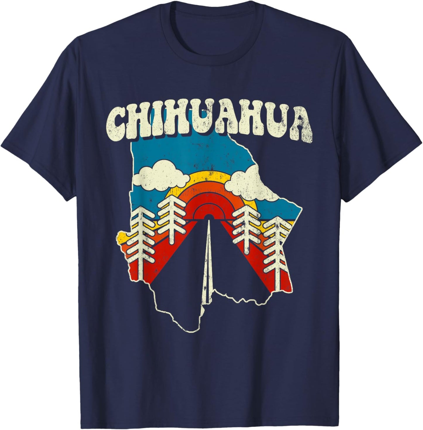 Chihuahua Vintage Mexican State Rainbow Mexico Retro 70s Map T-Shirt - T-Shirt | Navy