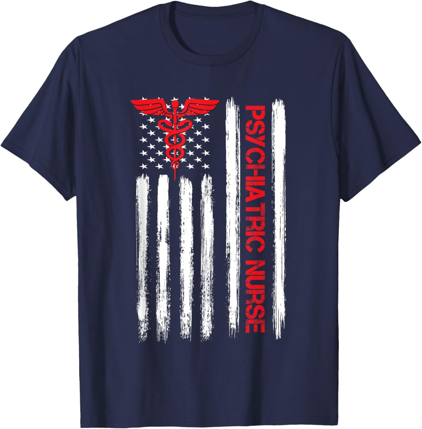 Psychiatric Nurse American Flag RN Mental Health Psych Nurse T-Shirt - T-Shirt | Navy
