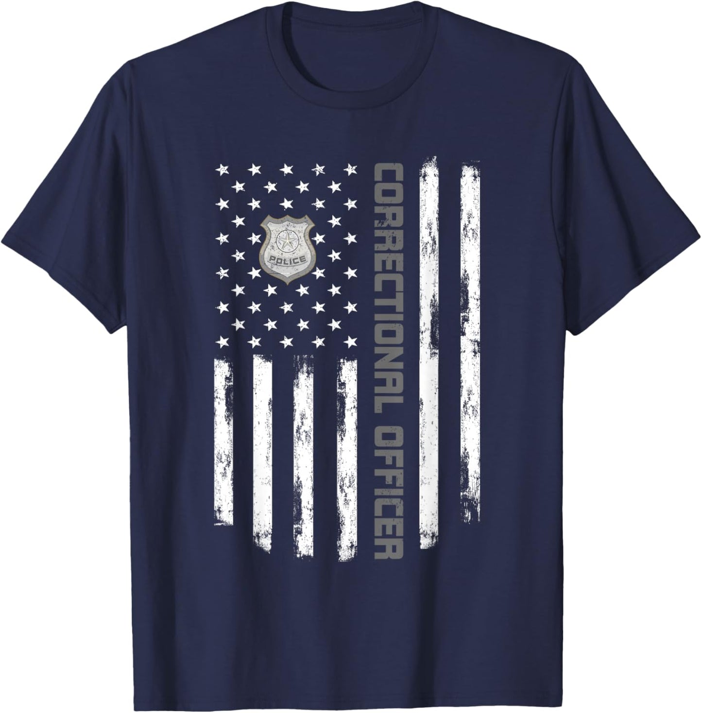 Correctional Officer Flag Graphic Thin Silver Line Matching T-Shirt - T-Shirt | Navy