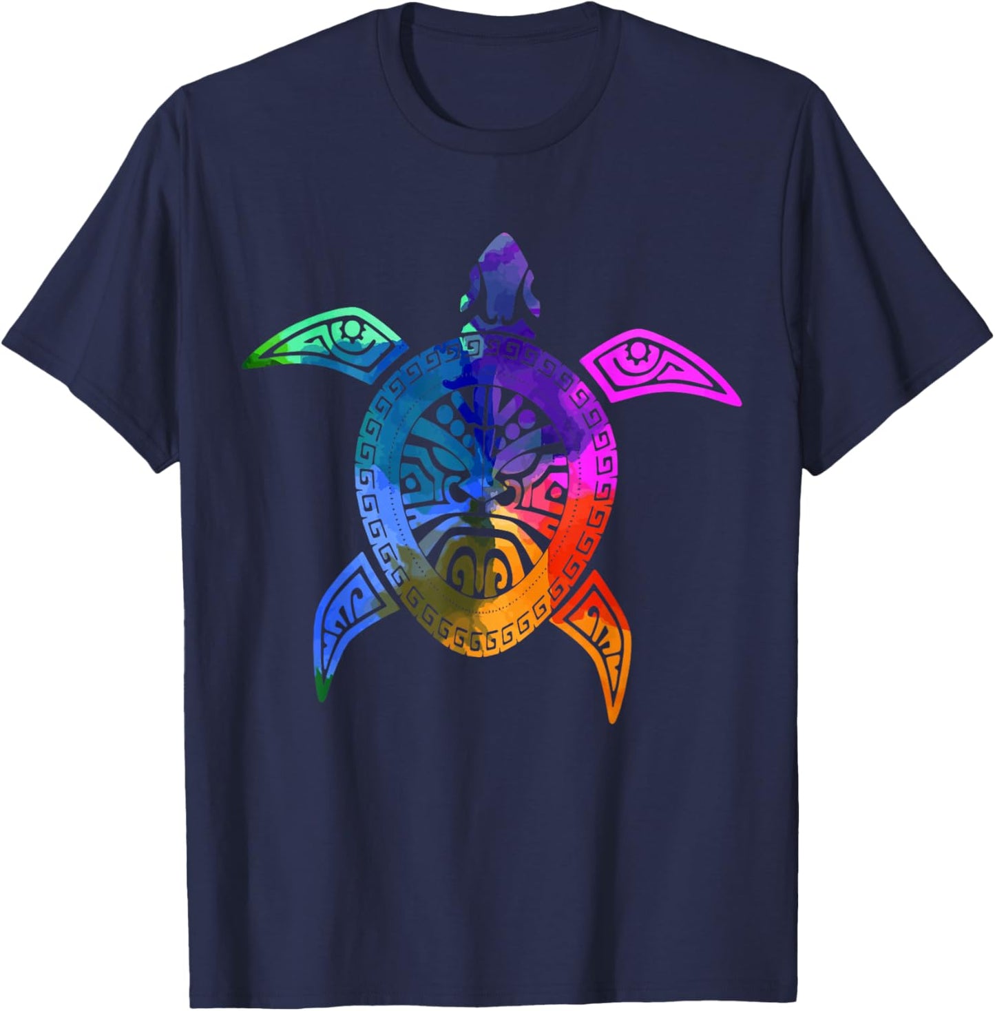 Turtle Hawaiian Tribal Pattern Diver T-Shirt - T-Shirt | Navy