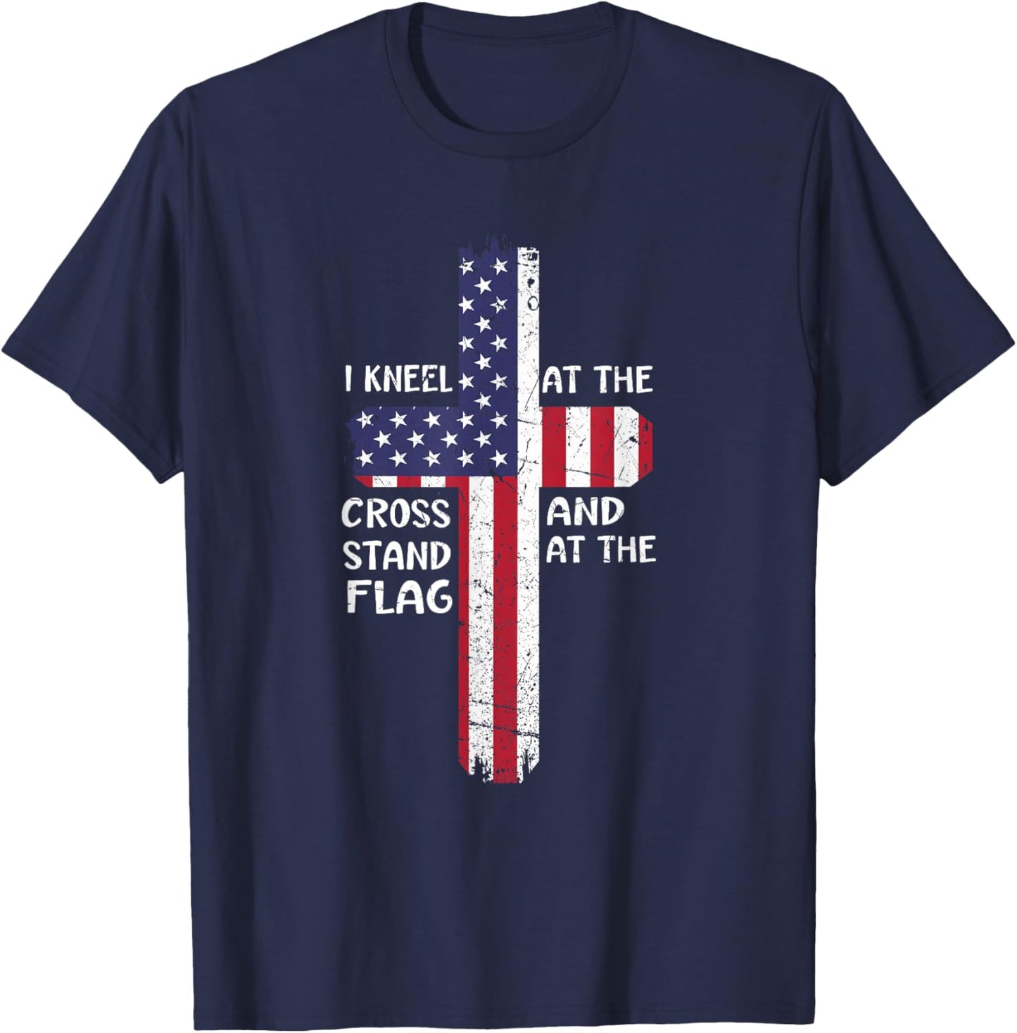 Kneel Cross At The Cross Memorial Day Never Forget Veteran T-Shirt - T-Shirt | Navy